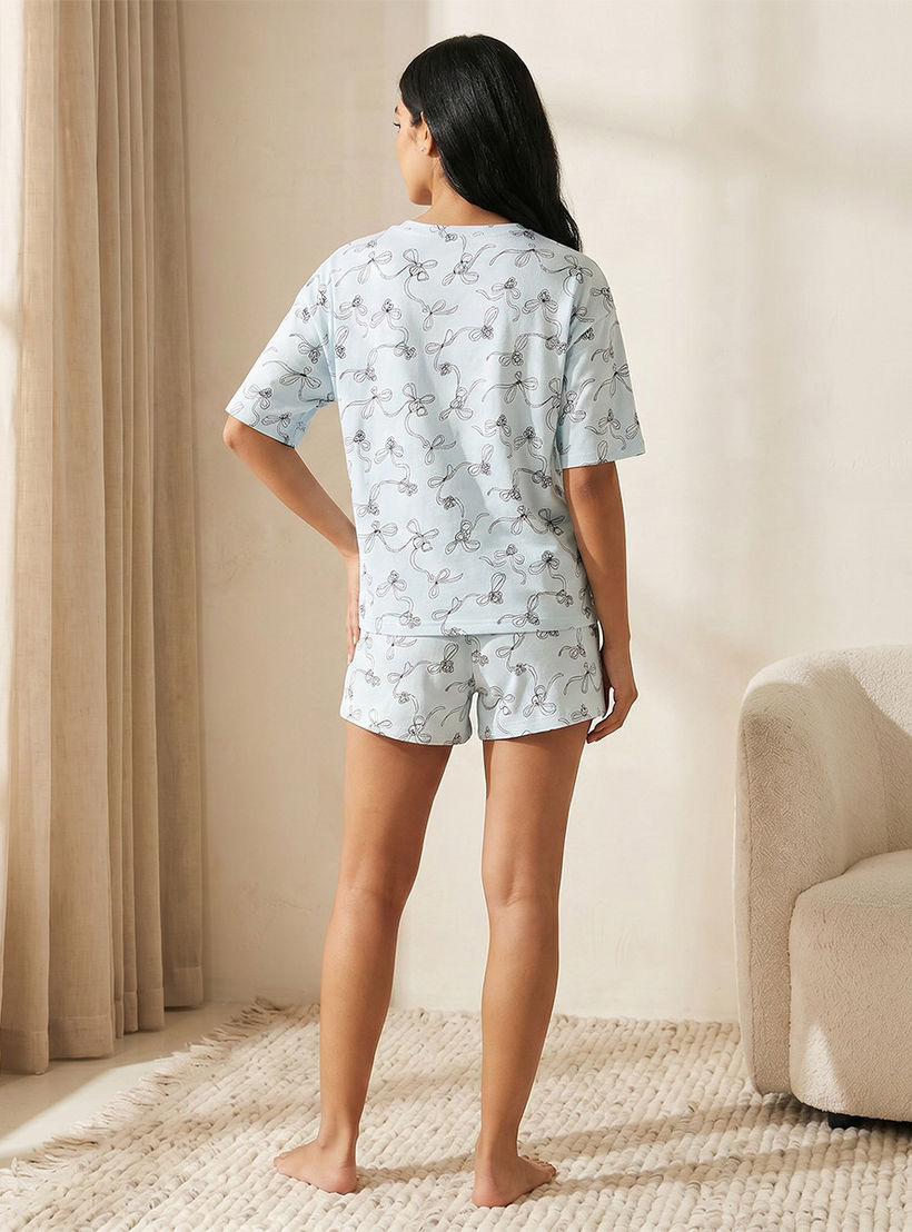 طقم بيجاما قطن تيشيرت وشورت بطبعات من سبلاش إنتيمتس-women-clothing-nightwear-pyjamas-shortsets-image-4