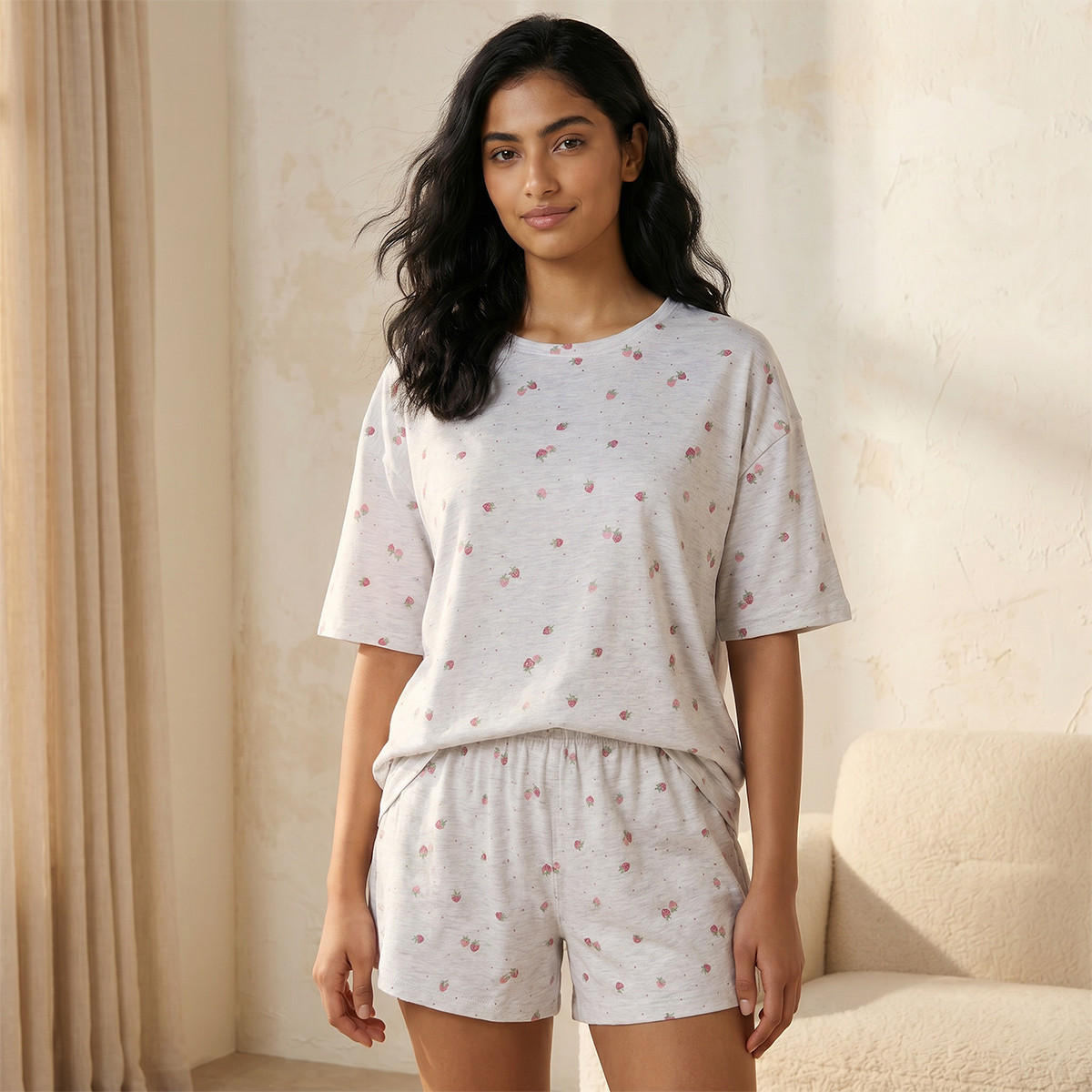 طقم بيجاما قطن تيشيرت وشورت بطبعات من سبلاش إنتيمتس-women-clothing-nightwear-pyjamas-shortsets-image-3