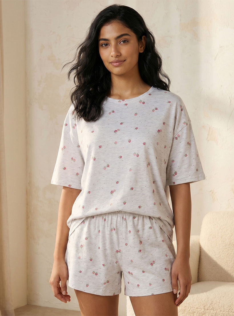 طقم بيجاما قطن تيشيرت وشورت بطبعات من سبلاش إنتيمتس-women-clothing-nightwear-pyjamas-shortsets-image-3