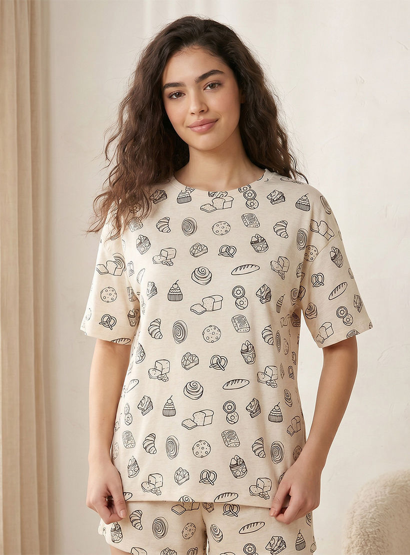 طقم بيجاما قطن تيشيرت وشورت بطبعات من سبلاش إنتيمتس-women-clothing-nightwear-pyjamas-shortsets-image-3