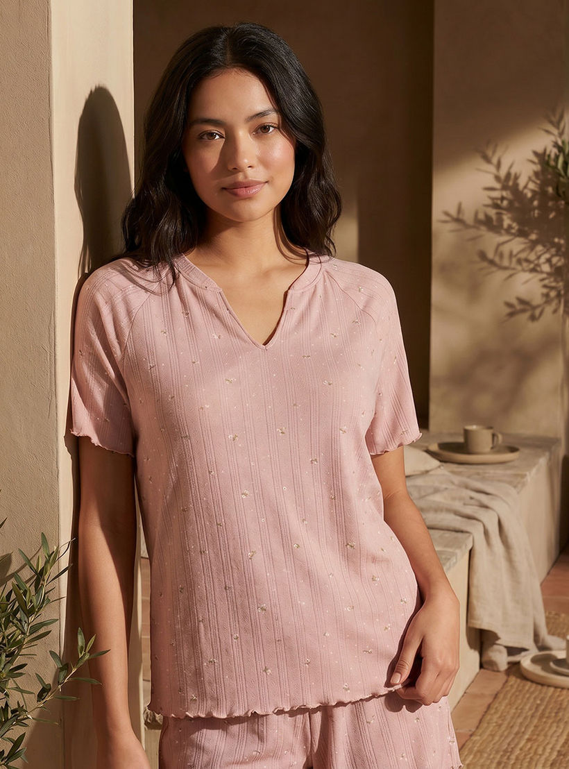 طقم بيجاما بوينتل تيشيرت بياقة V وشورت من سبلاش انتيميتس-women-clothing-nightwear-pyjamas-shortsets-image-3