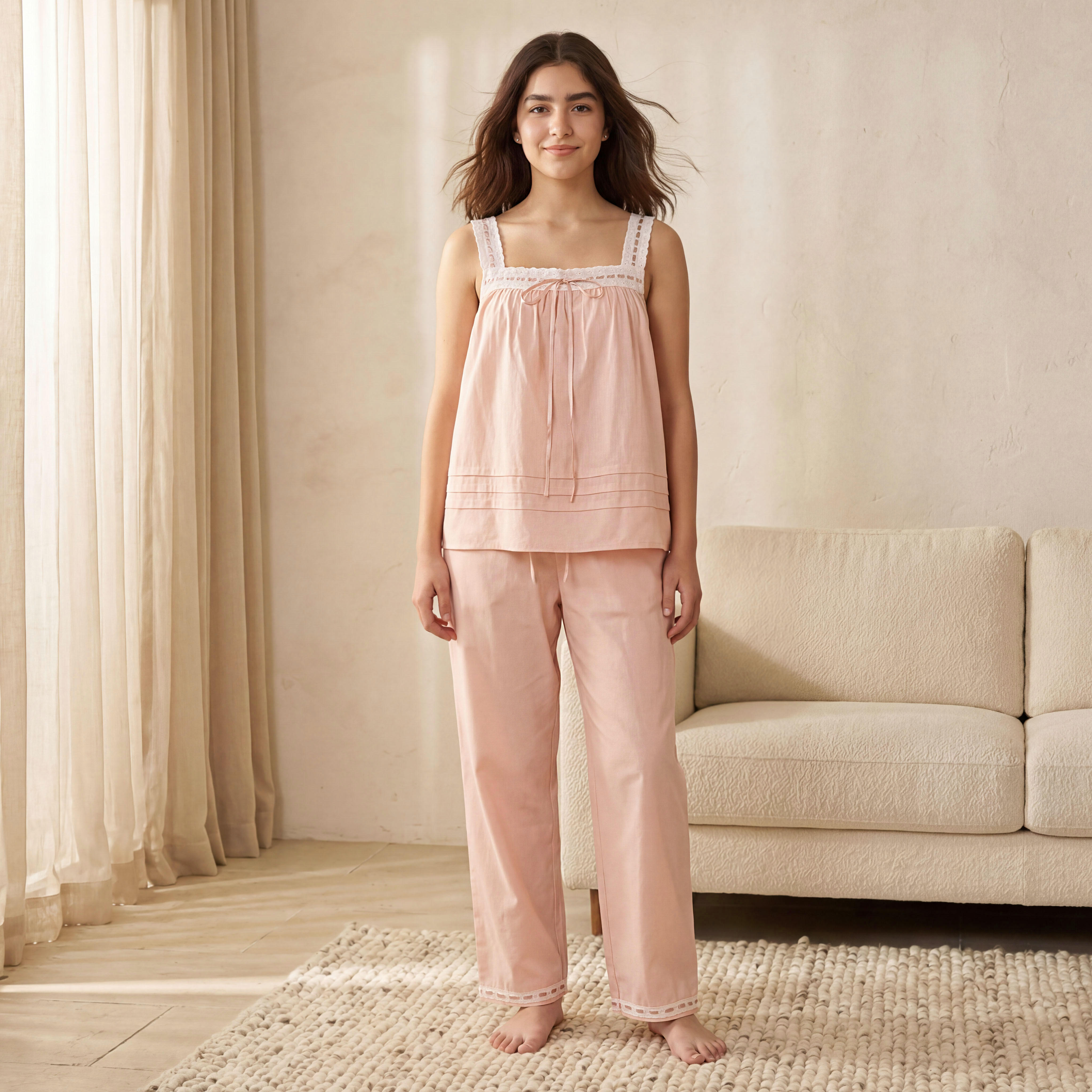 طقم بلوزة بدون أكمام وبنطلون بيجاما-women-clothing-nightwear-pyjamas-longsets-image-5