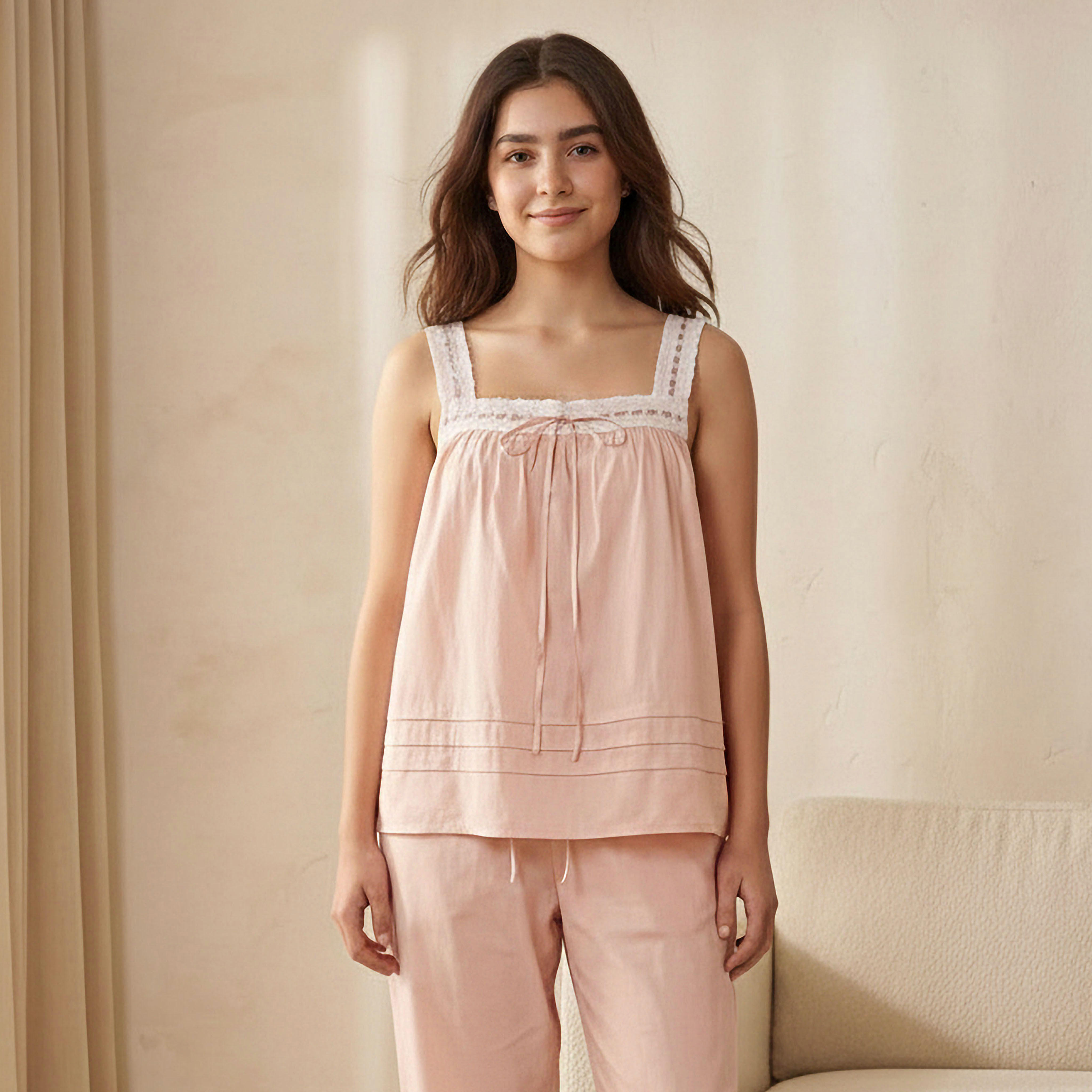 طقم بلوزة بدون أكمام وبنطلون بيجاما-women-clothing-nightwear-pyjamas-longsets-image-4