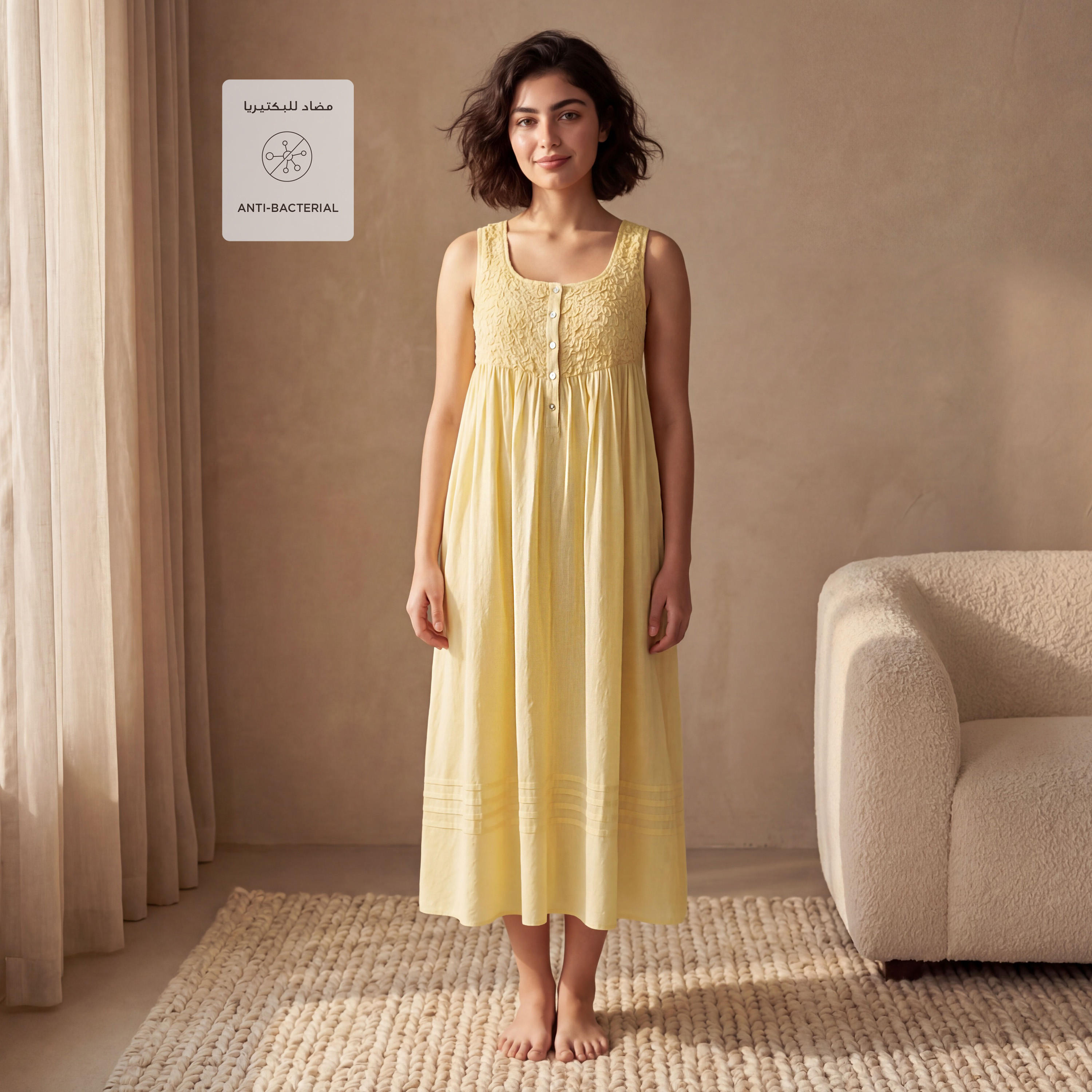 Night Dress Sleeveless Textured Cotton-women-clothing-nightwear-nighties-image-3