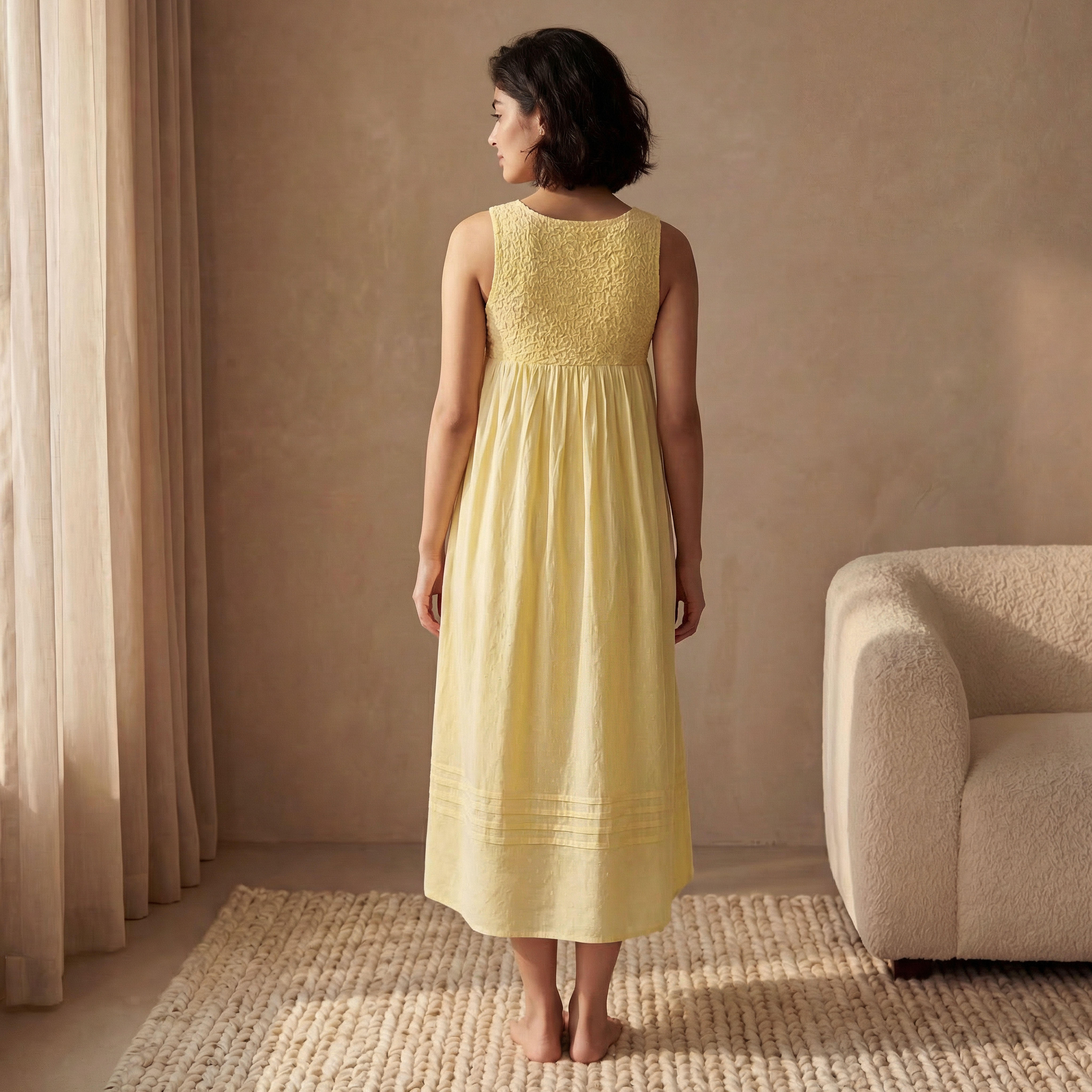 Night Dress Sleeveless Textured Cotton-women-clothing-nightwear-nighties-image-4