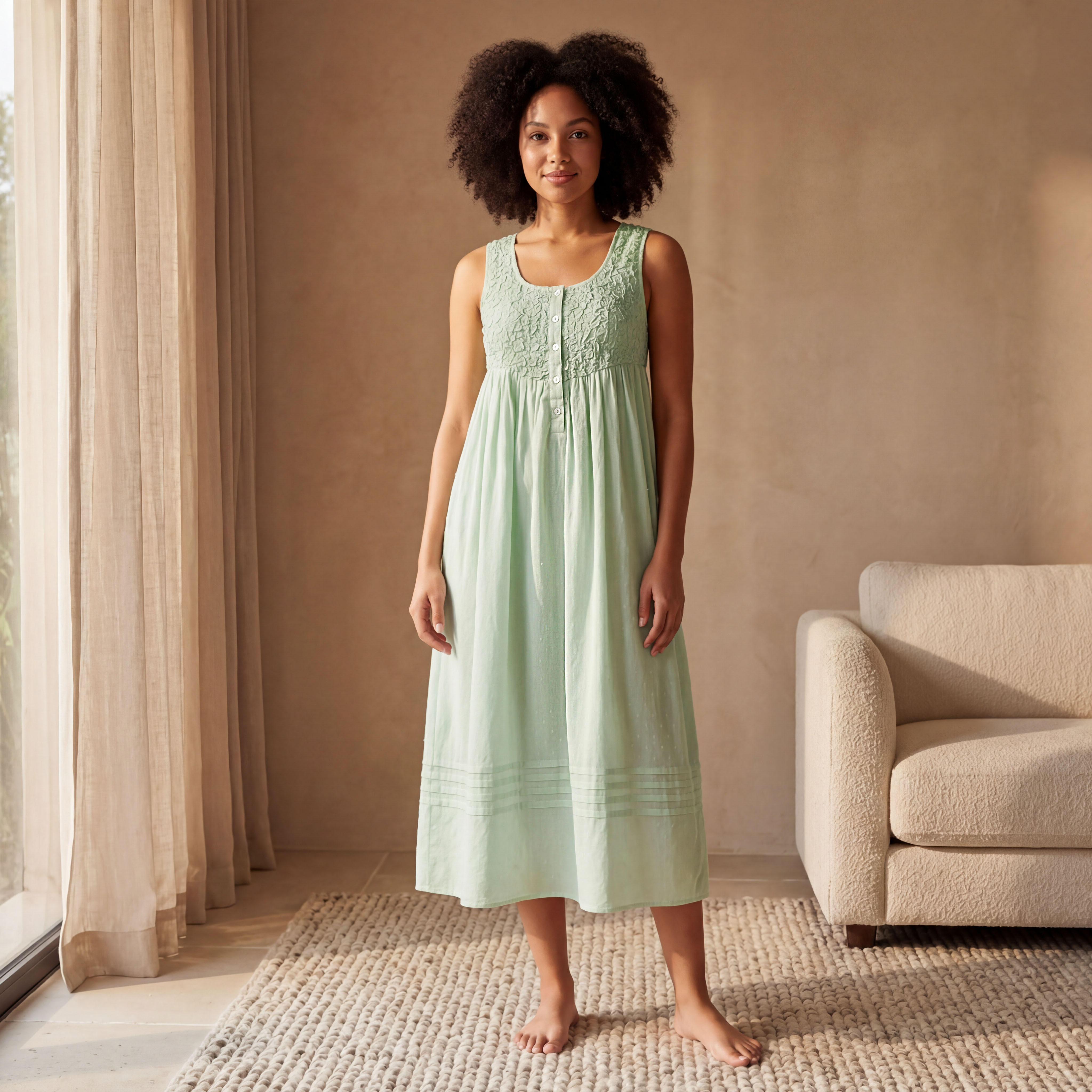 فستان نوم قطن بارز الملمس بدون أكمام-women-clothing-nightwear-nighties-image-3
