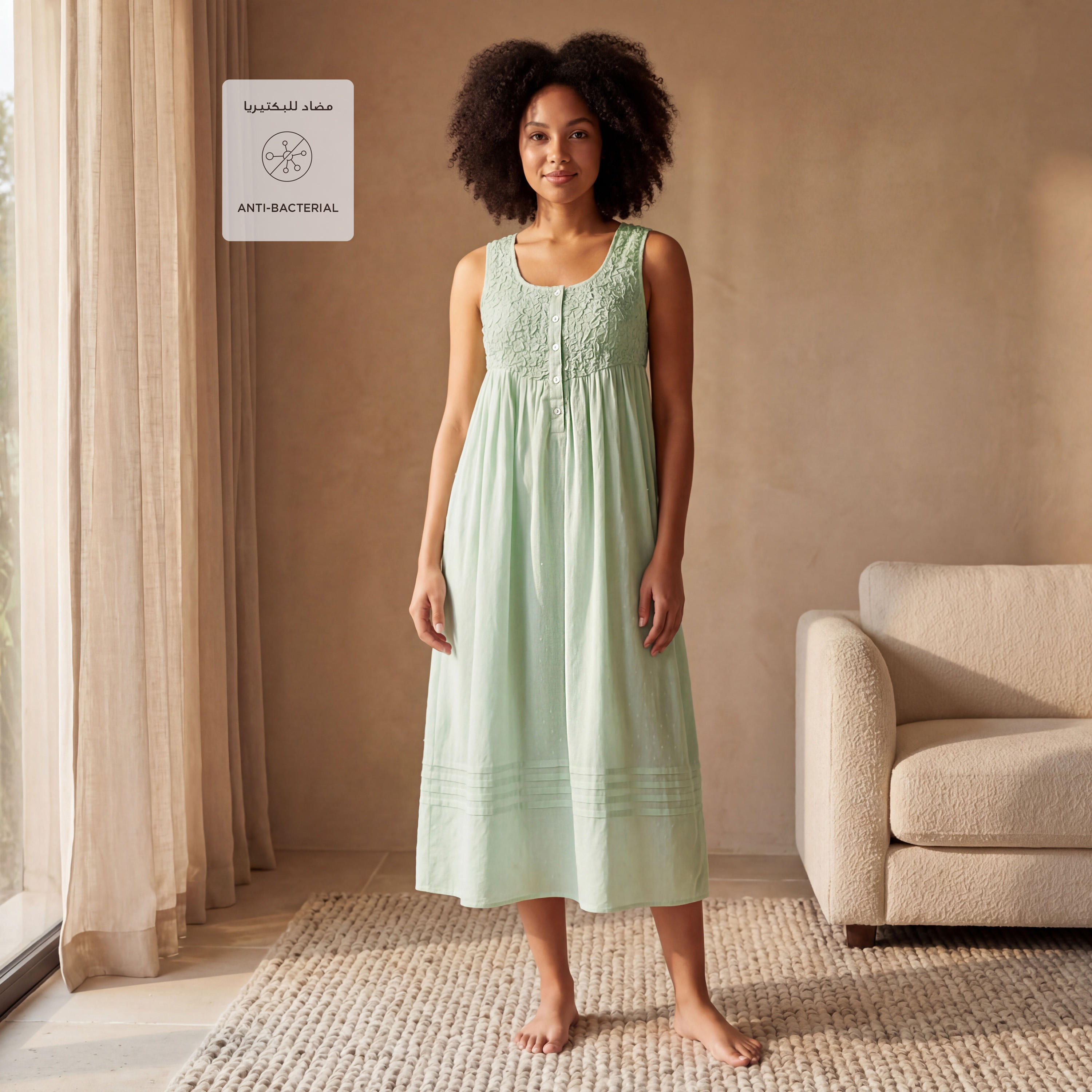 Night Dress Sleeveless Textured Cotton-women-clothing-nightwear-nighties-image-3