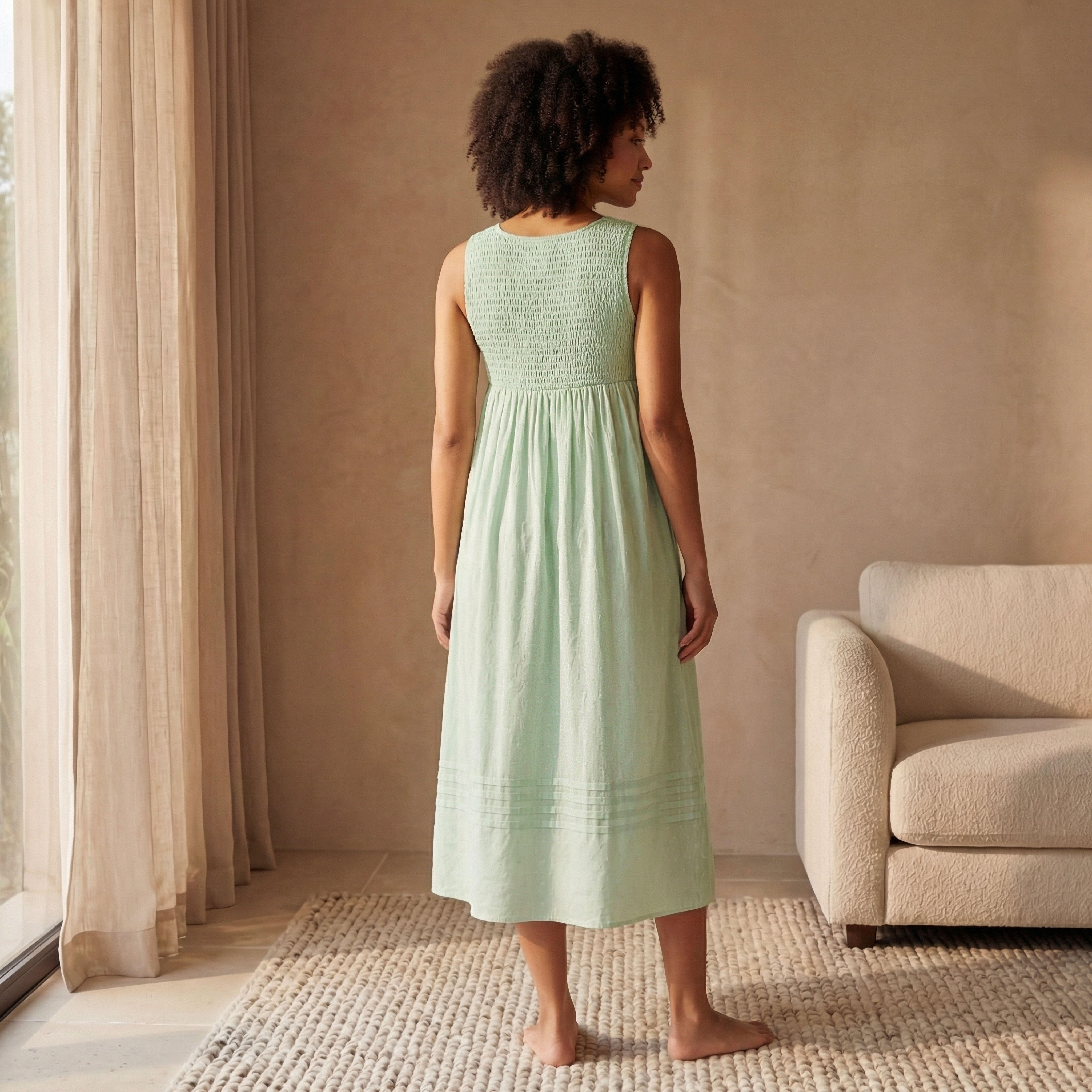 فستان نوم قطن بارز الملمس بدون أكمام-women-clothing-nightwear-nighties-image-4