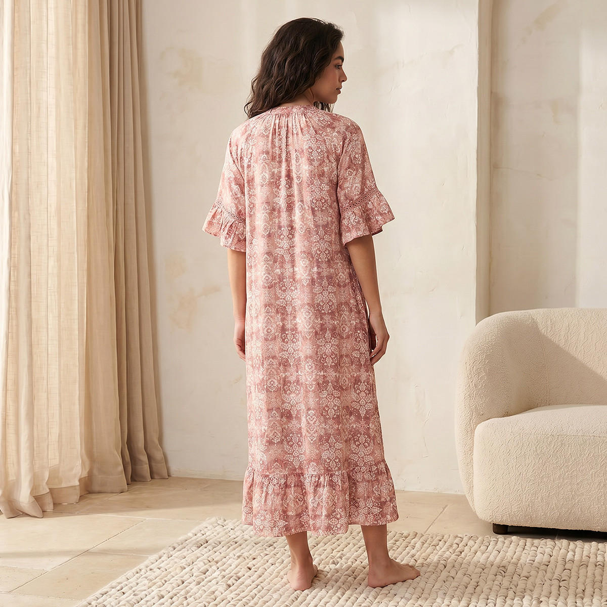 Night Gown Short Sleeve Botanical Print Viscose-women-clothing-nightwear-nighties-image-4
