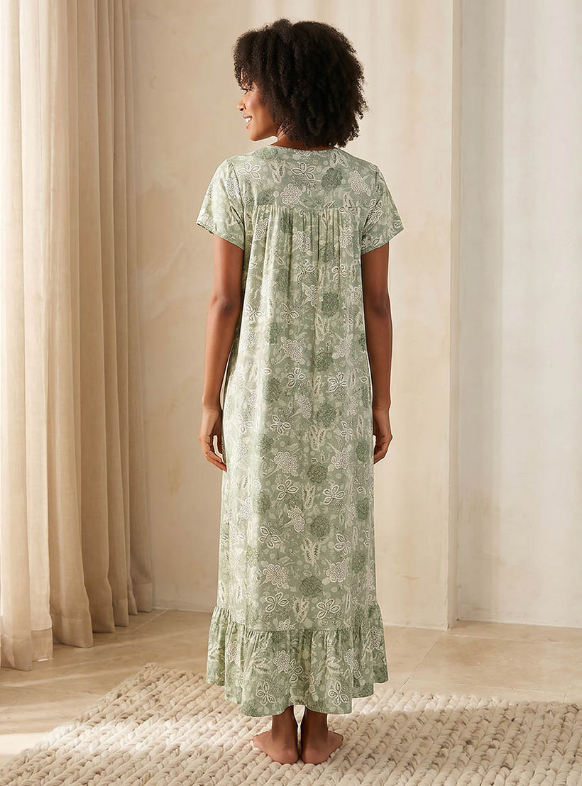 قميص نوم فيسكوز بأكمام قصيرة وطبعات زهرية-women-clothing-nightwear-nighties-image-4