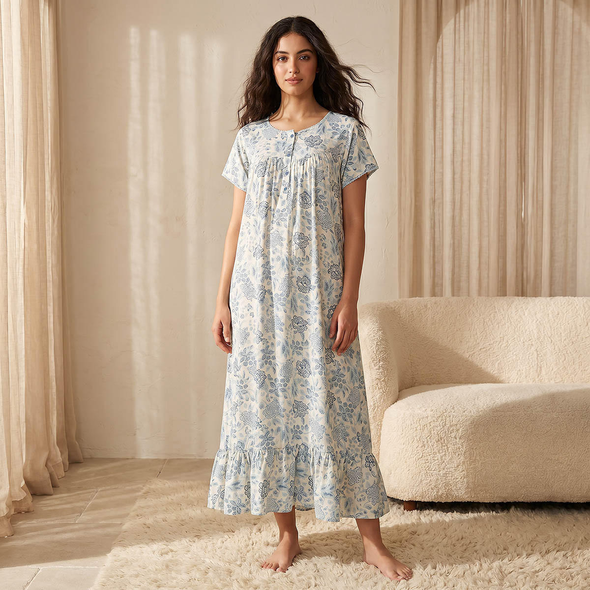 قميص نوم فيسكوز بأكمام قصيرة وطبعات زهرية-women-clothing-nightwear-nighties-image-3