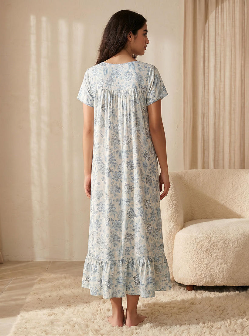 قميص نوم فيسكوز بأكمام قصيرة وطبعات زهرية-women-clothing-nightwear-nighties-image-4