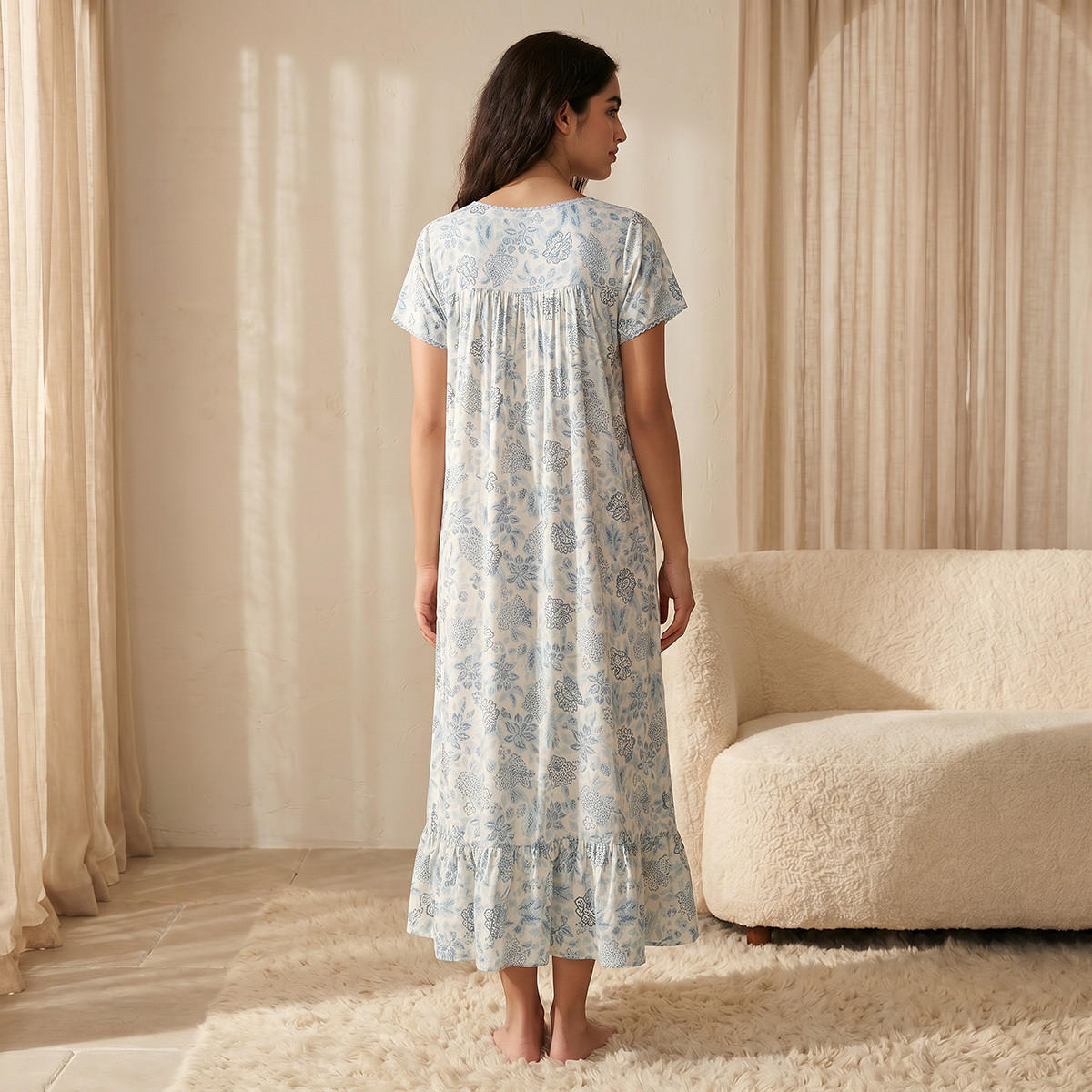 Night Gown Short Sleeve Floral Print Viscose-women-clothing-nightwear-nighties-image-4