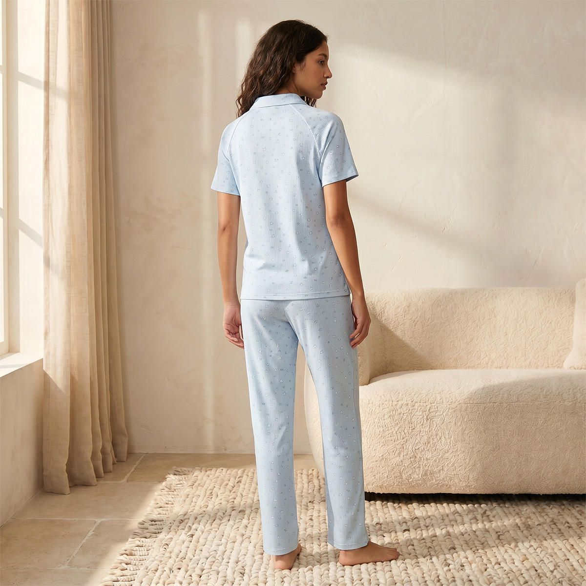 Printed Pyjama Set Polo T-shirt & Trousers-women-clothing-nightwear-pyjamas-longsets-image-4