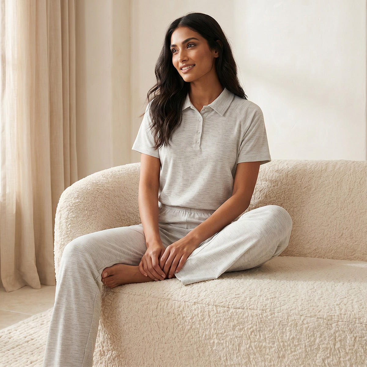 طقم تيشيرت بولو وبنطلون بيجاما-women-clothing-nightwear-pyjamas-longsets-image-6