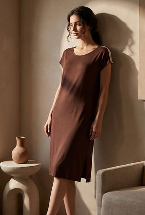 Splash Intimates Knee Length Night Dress with Short Sleeves-women-image-1
