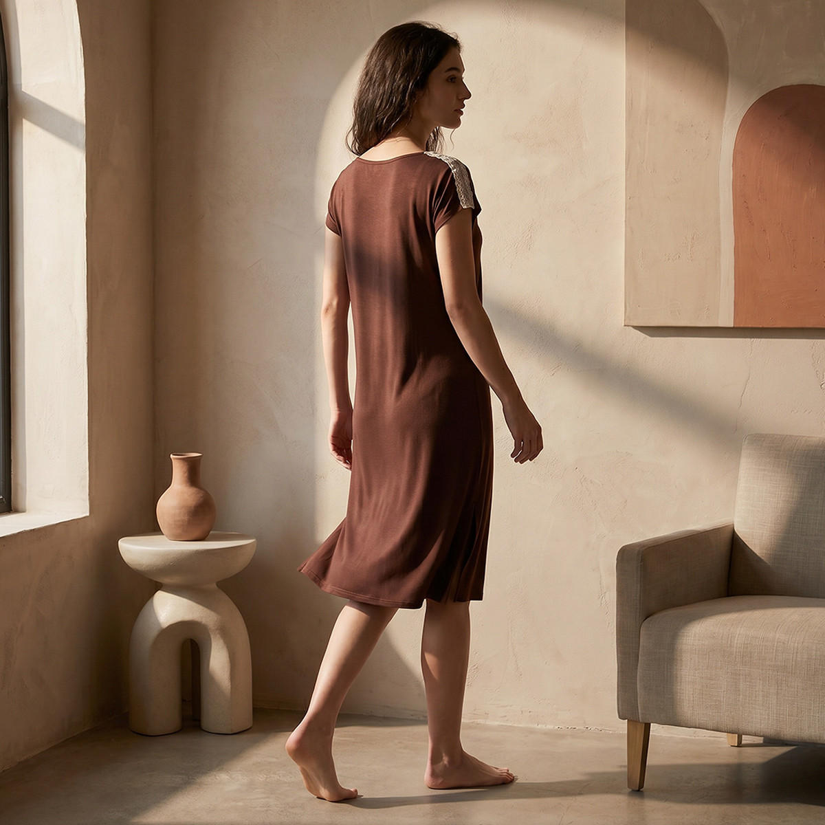 Splash Intimates Knee Length Night Dress with Short Sleeves-women-clothing-nightwear-nighties-image-4