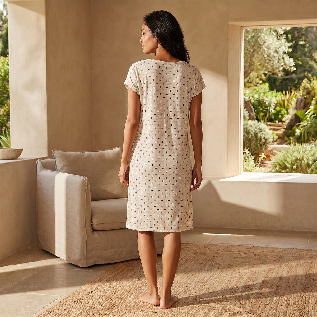 Splash Intimates Knee Length Night Dress with Short Sleeves-women-clothing-nightwear-nighties-image-4