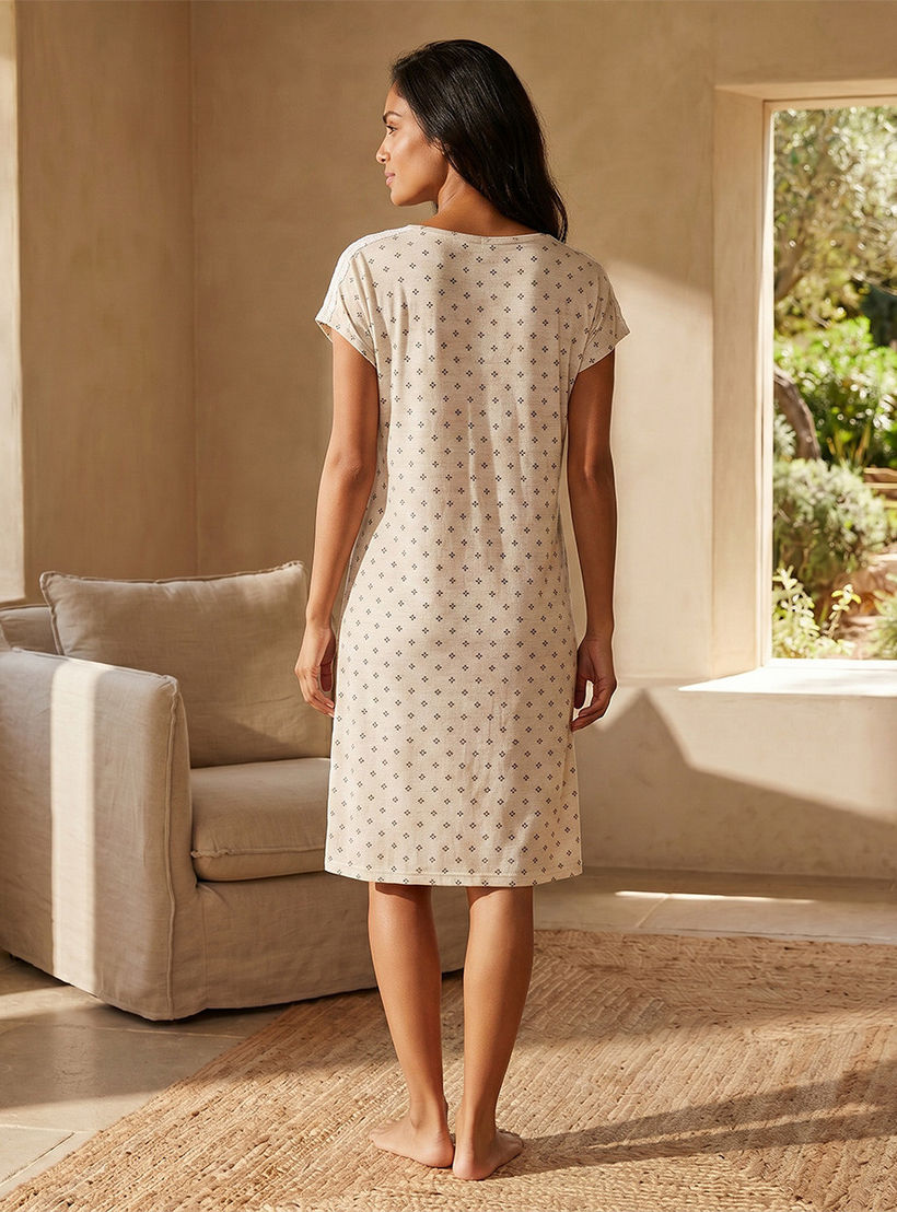 Splash Intimates Knee Length Night Dress with Short Sleeves-women-clothing-nightwear-nighties-image-4