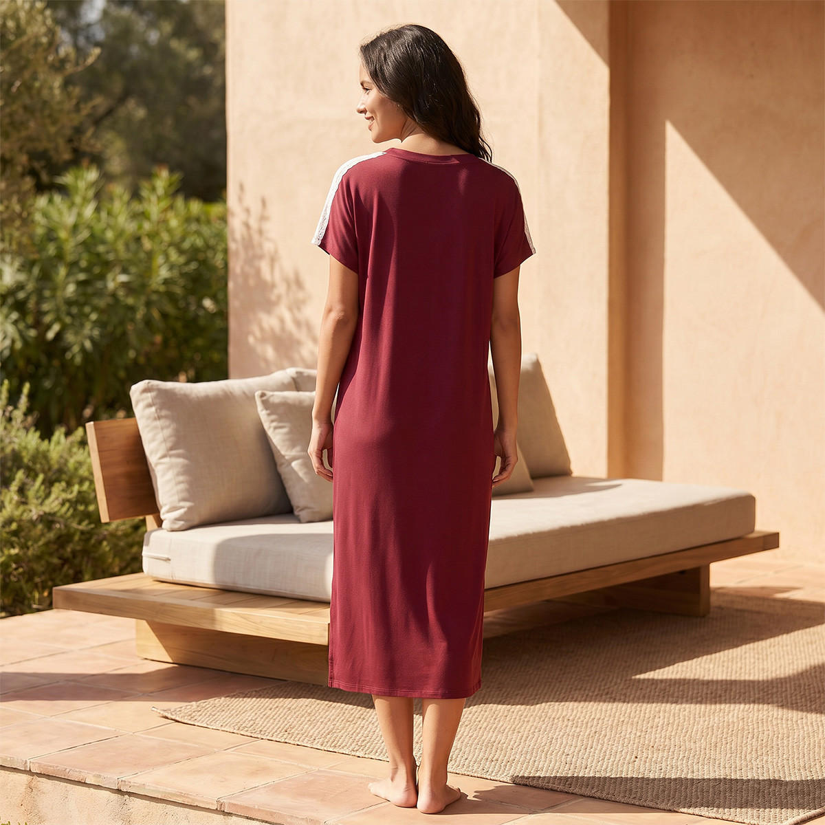 Splash Intimates Maxi Night Dress Short Sleeves V-neck-women-clothing-nightwear-nighties-image-4