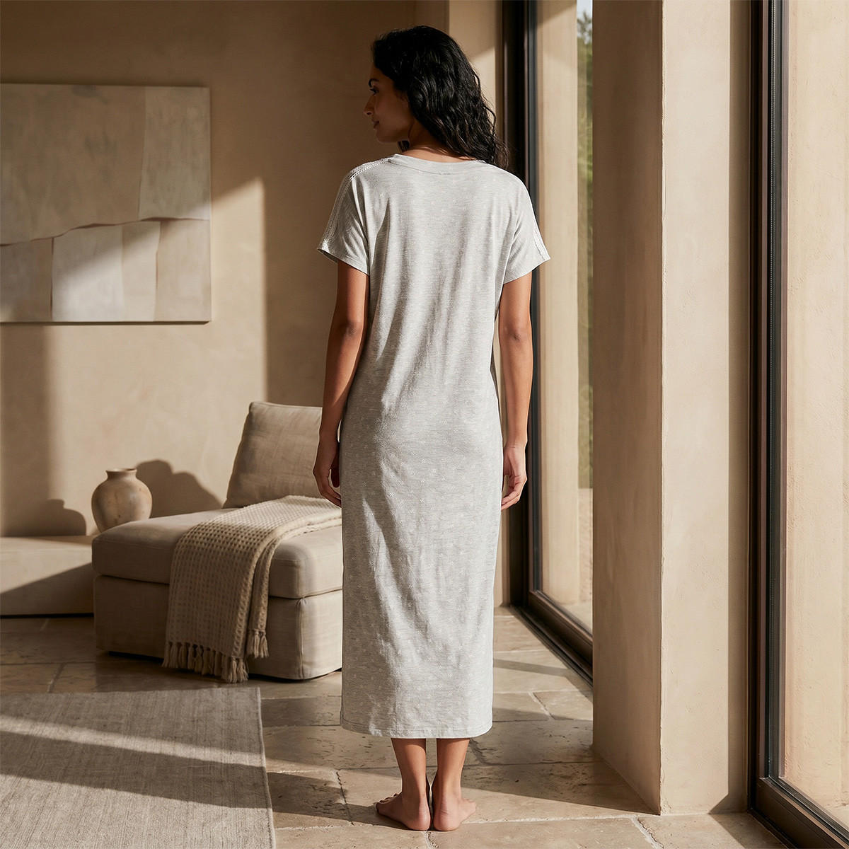 Splash Intimates Maxi Night Dress Short Sleeves V-neck-women-clothing-nightwear-nighties-image-4