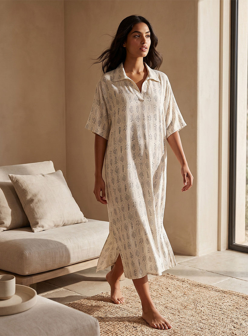 طقم من 2 - قميص نوم فيسكوز بطول ميدي وأكمام قصيرة وطبعات متنوعة من سبلاش انتيميتس-women-clothing-nightwear-nighties-image-3