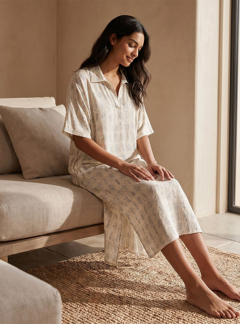 طقم من 2 - قميص نوم فيسكوز بطول ميدي وأكمام قصيرة وطبعات متنوعة من سبلاش انتيميتس-women-clothing-nightwear-nighties-image-4