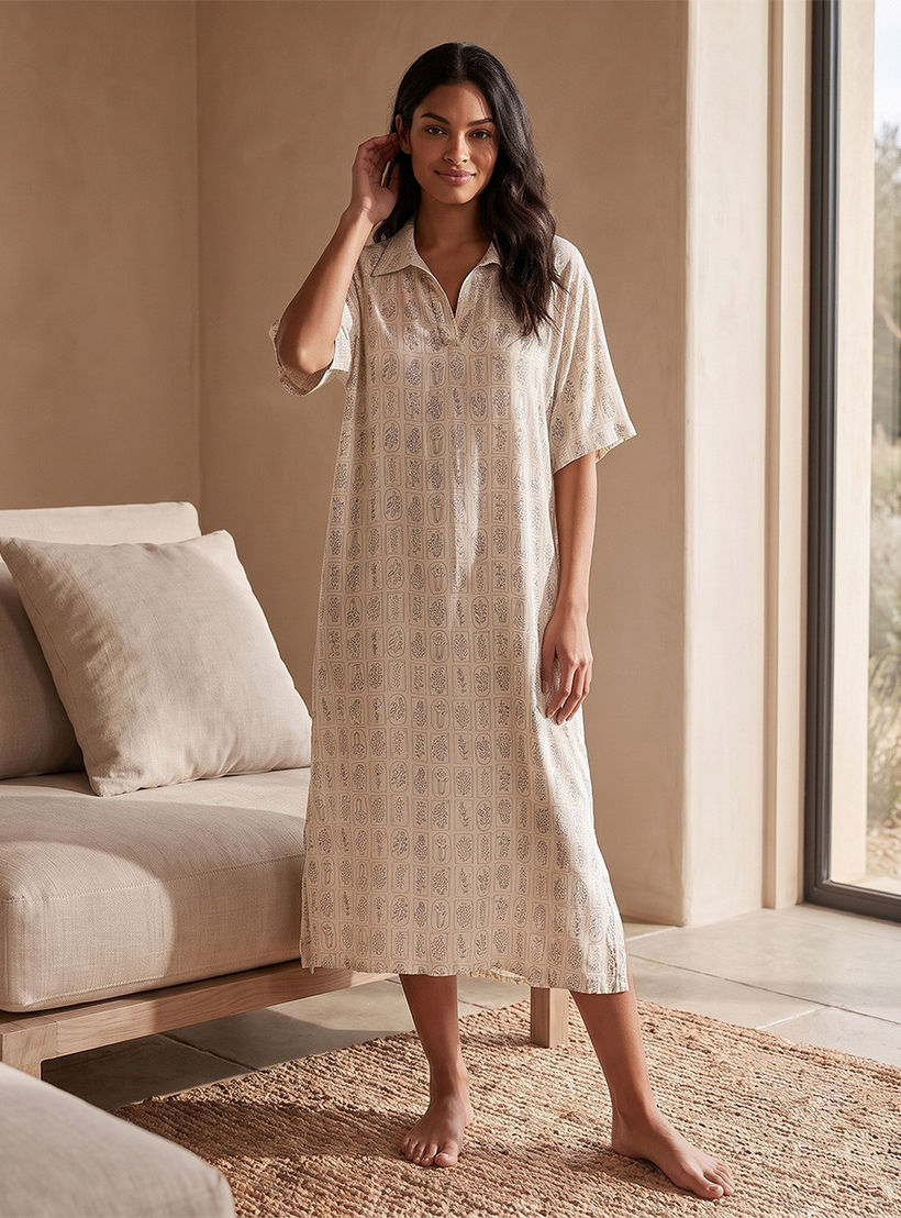 طقم من 2 - قميص نوم فيسكوز بطول ميدي وأكمام قصيرة وطبعات متنوعة من سبلاش انتيميتس-women-clothing-nightwear-nighties-image-8