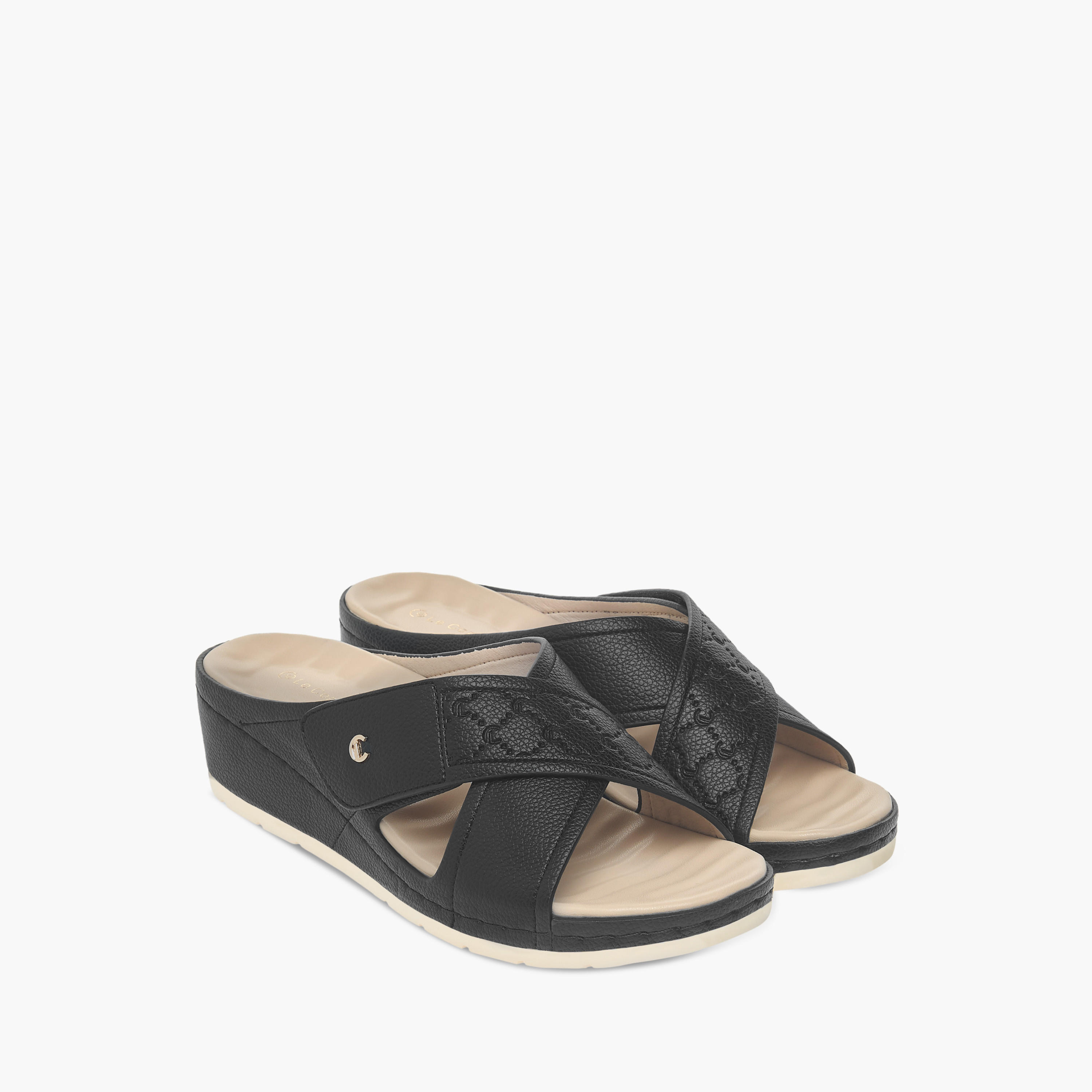 Le Confort Textured Slip-On Cross Strap Sandals-women-shoes-sandals-heeled-image-7