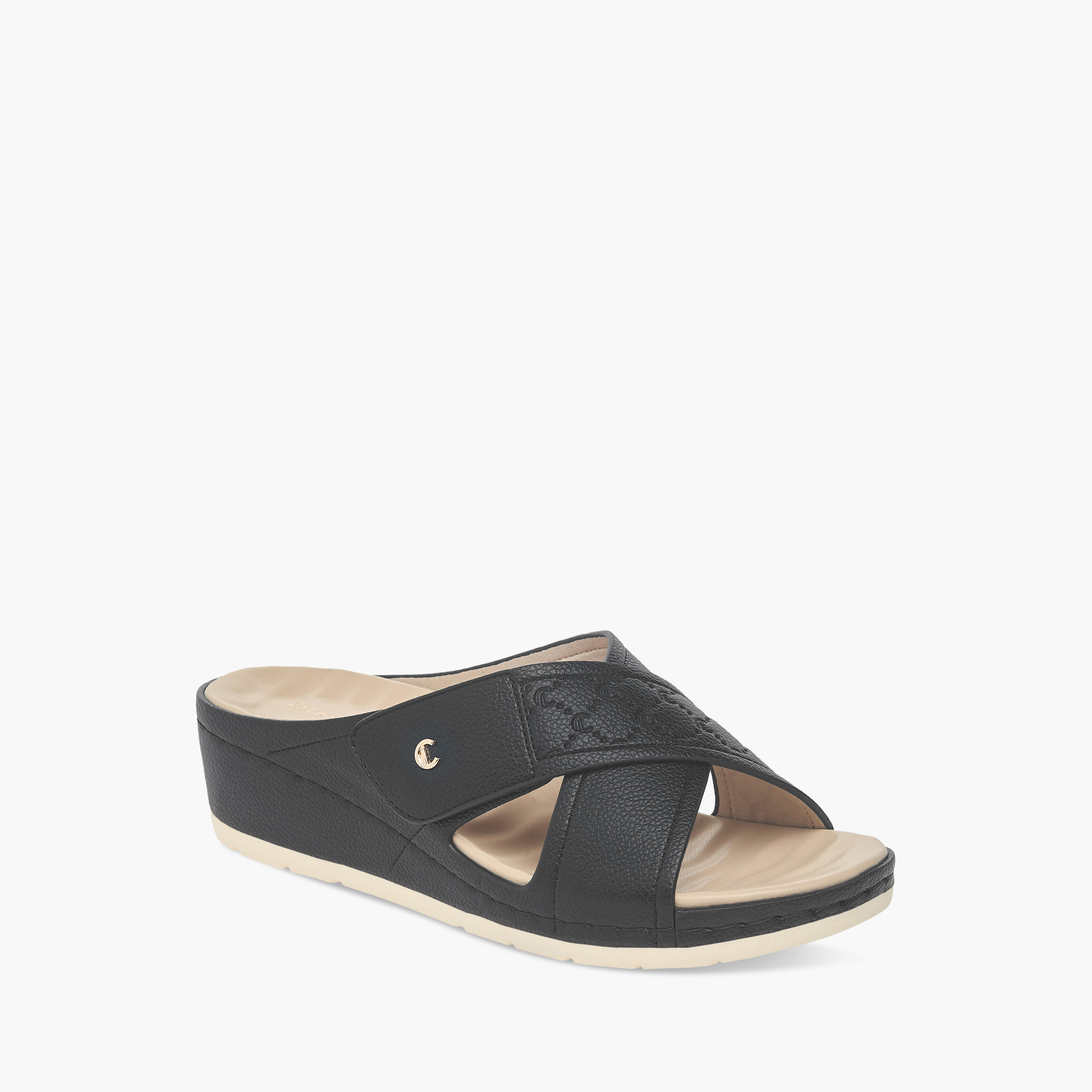 Le Confort Textured Slip-On Cross Strap Sandals-women-shoes-sandals-heeled-image-8