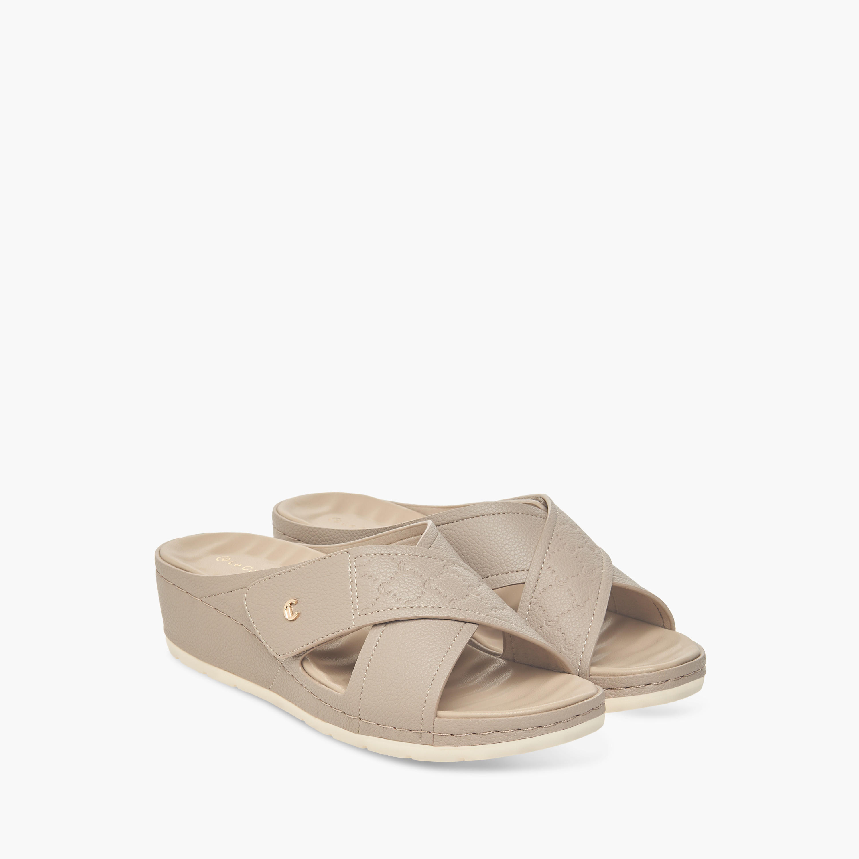 Le Confort Textured Slip-On Cross Strap Sandals-women-shoes-sandals-heeled-image-1