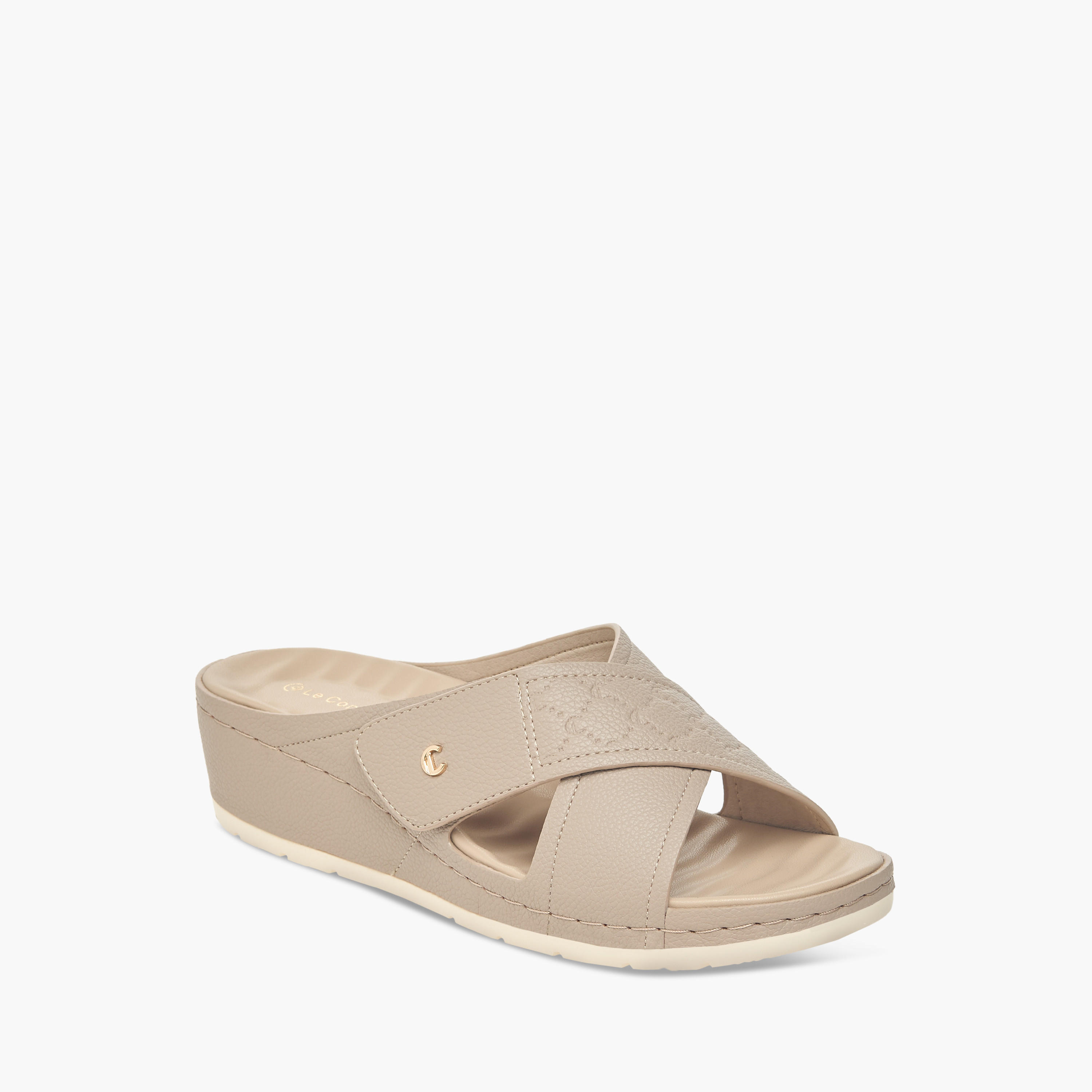 Le Confort Textured Slip-On Cross Strap Sandals-women-shoes-sandals-heeled-image-2