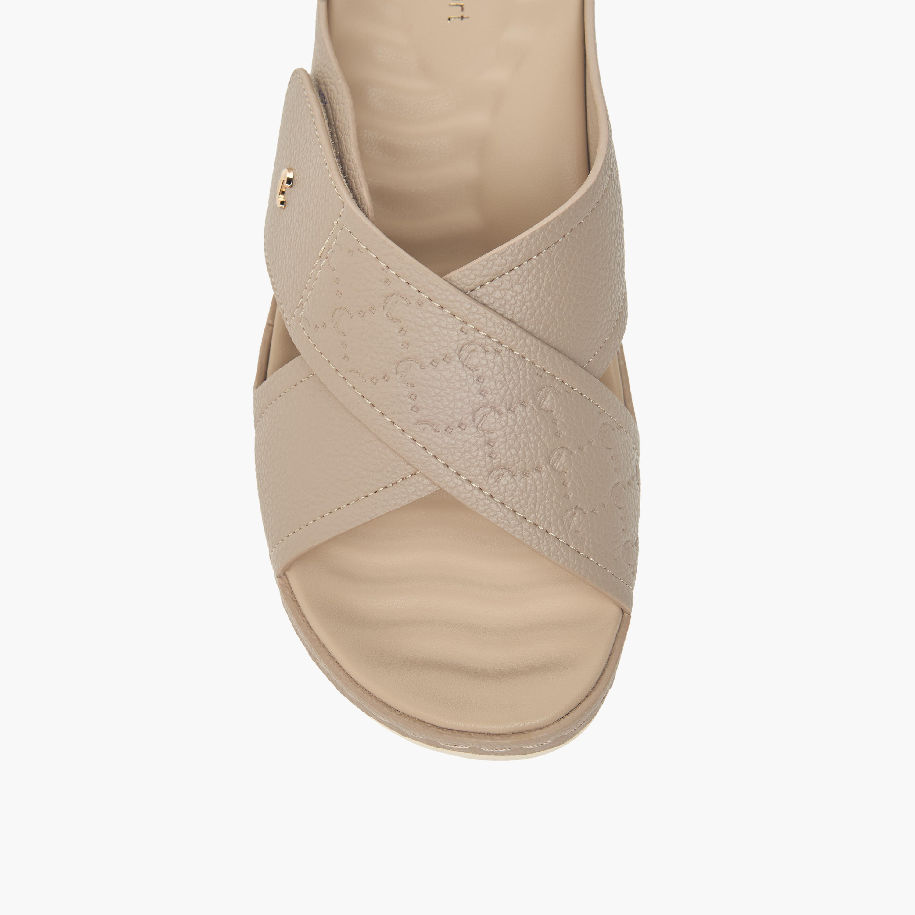 Le Confort Textured Slip-On Cross Strap Sandals-women-shoes-sandals-heeled-image-4