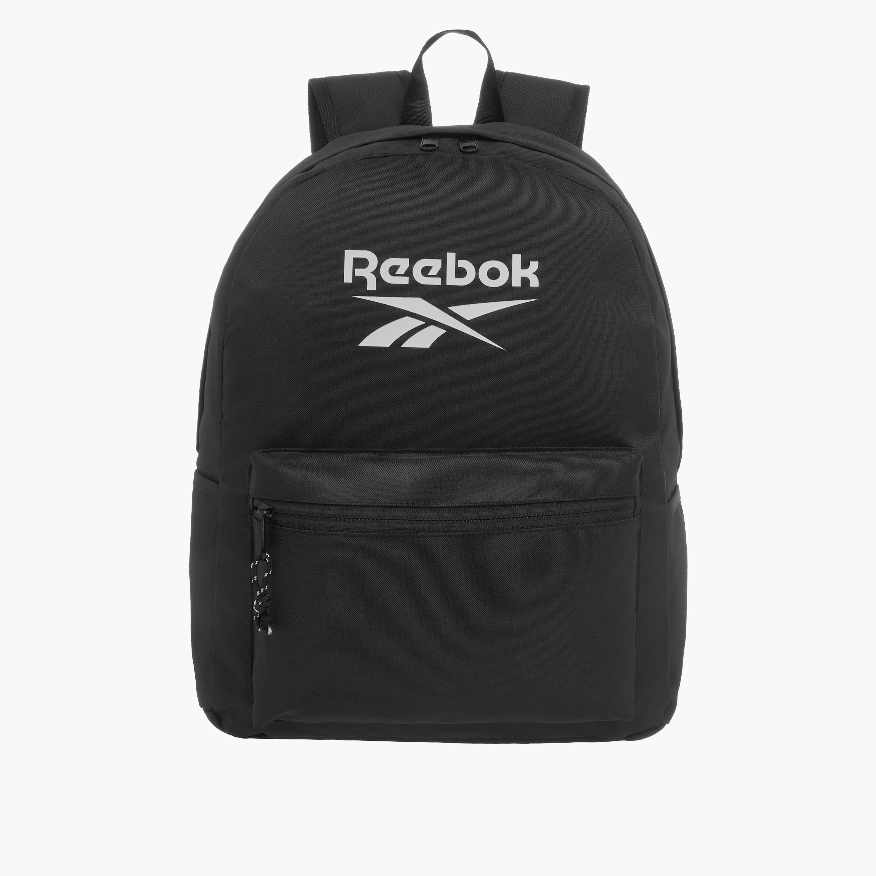 Shop Reebok Logo Print Backpack with Adjustable Straps and Zip Closure ...