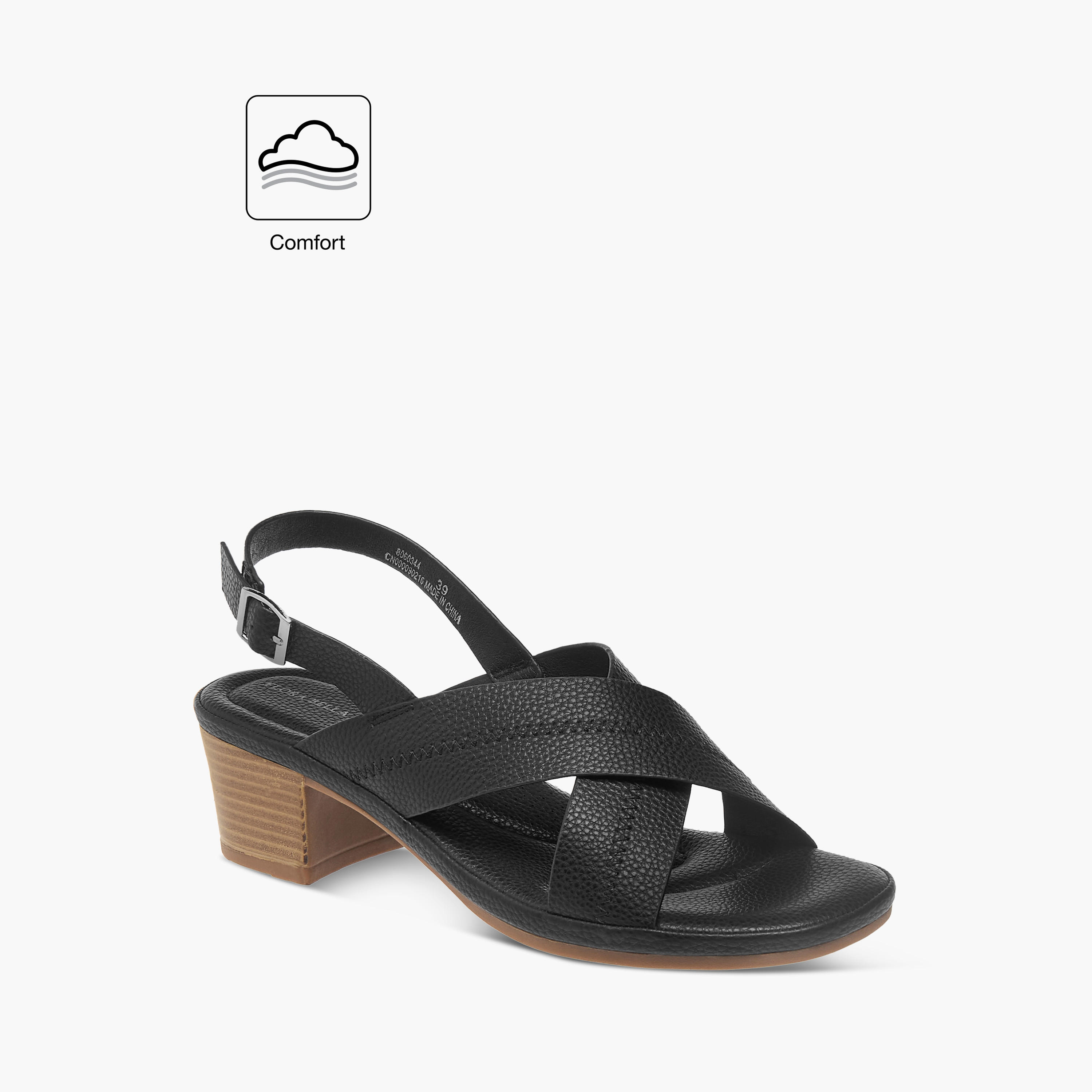 صندل مريح بارز الملمس بحزام متقاطع وكعب سميك وإبزيم إغلاق من فلورا بيلا-women-shoes-sandals-heeled-image-2