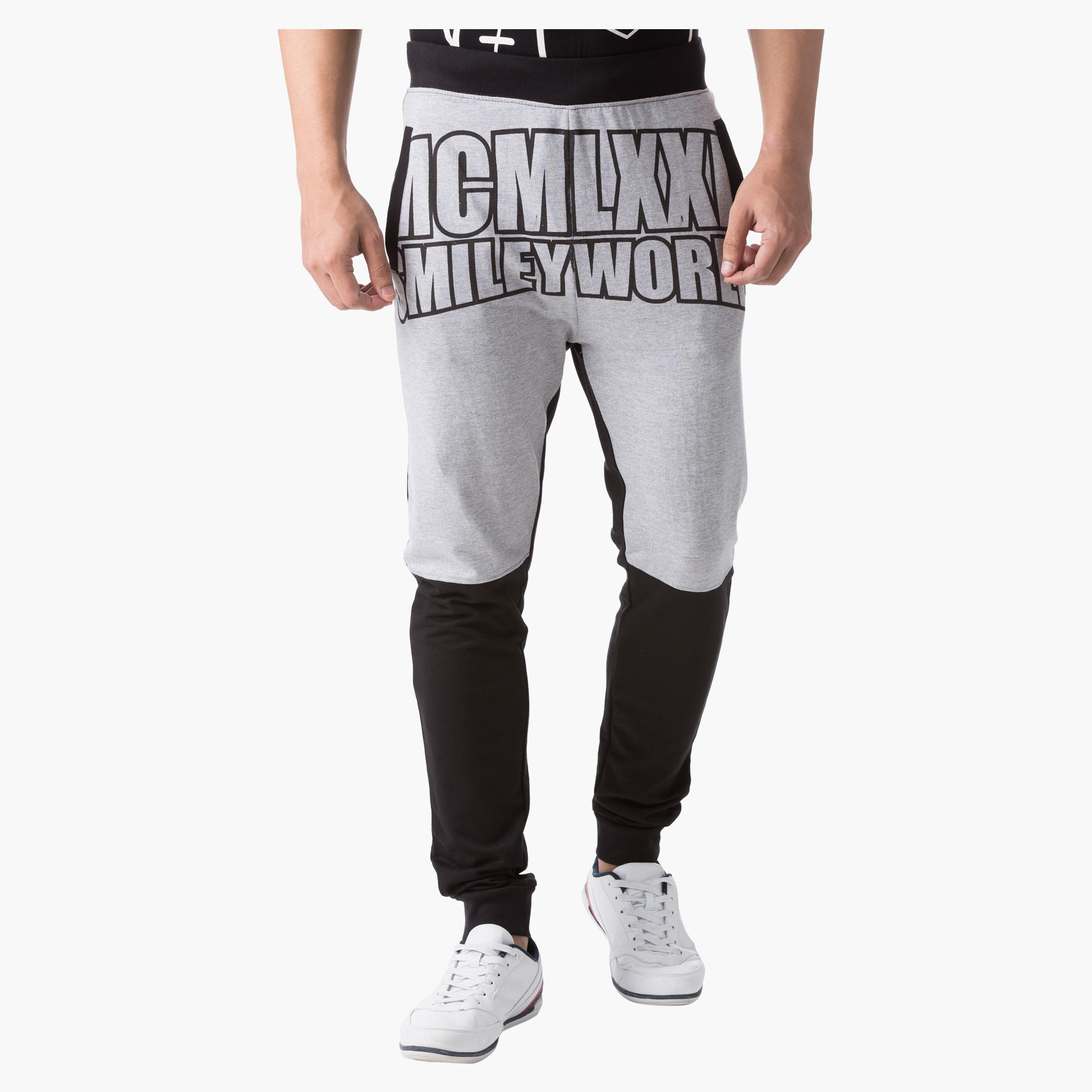 Smiley World Melange Graphic Print Pants in Slim Fit-men-clothing-bottoms-joggers-image-1