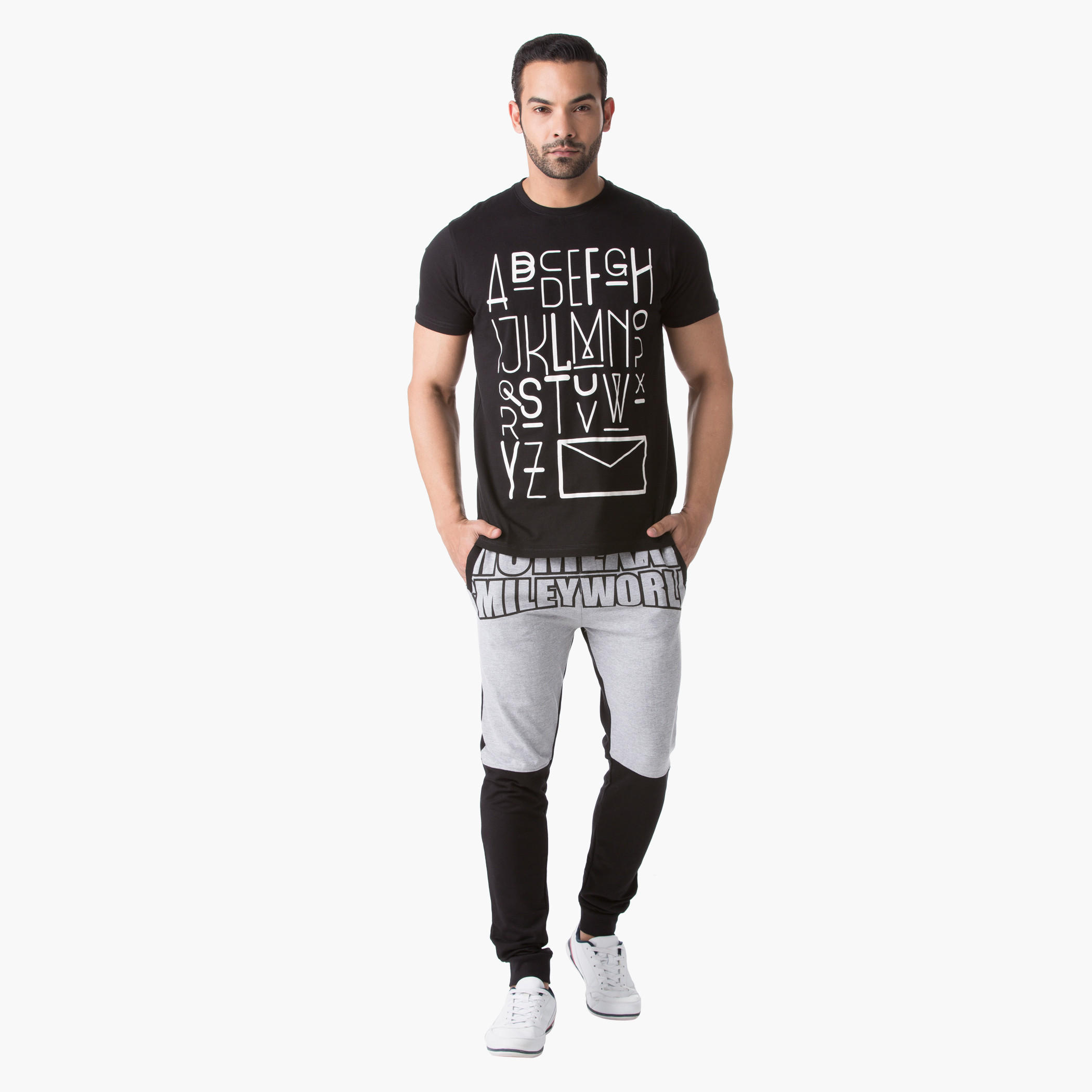 Smiley World Melange Graphic Print Pants in Slim Fit-men-clothing-bottoms-joggers-image-5