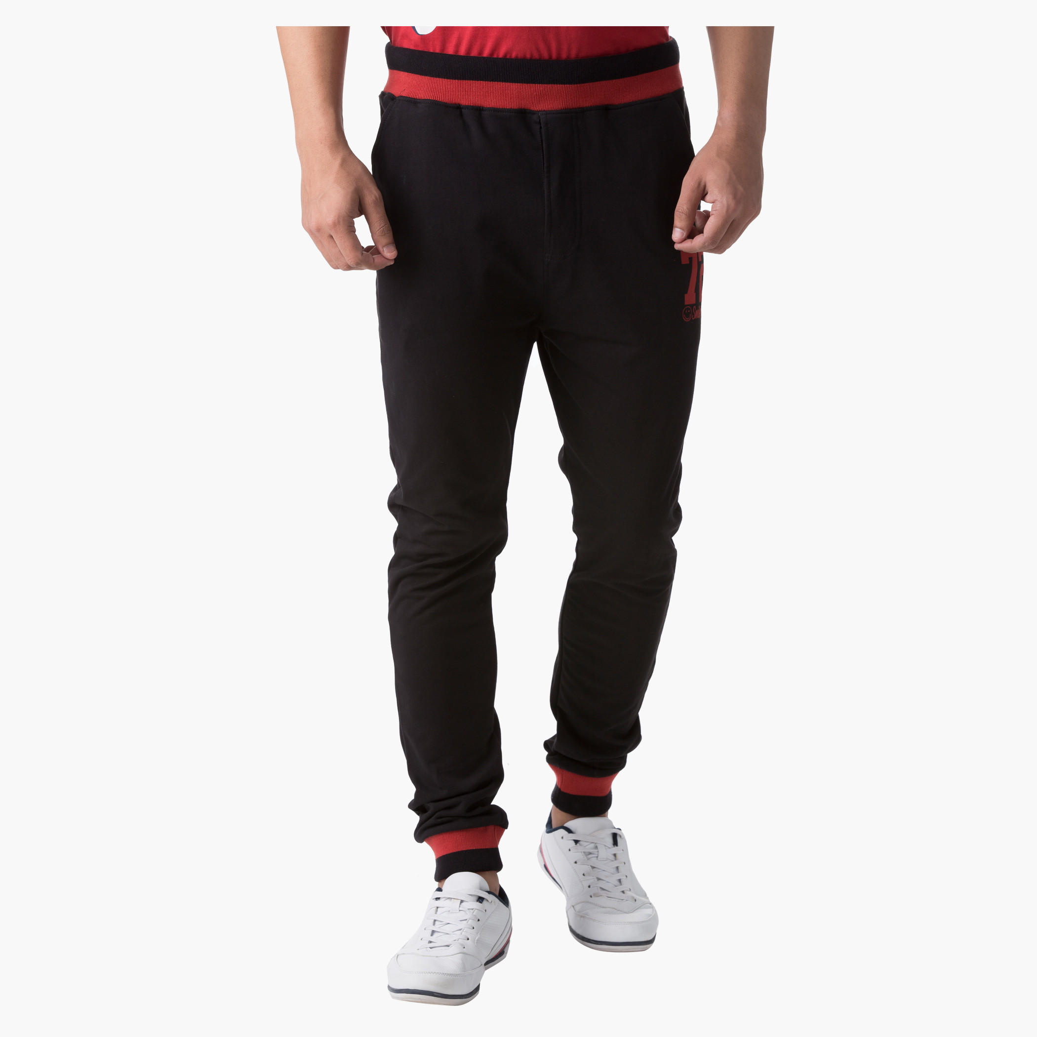 Smiley World Printed Pants with Contrast Tipping in Slim Fit-men-clothing-bottoms-joggers-image-1