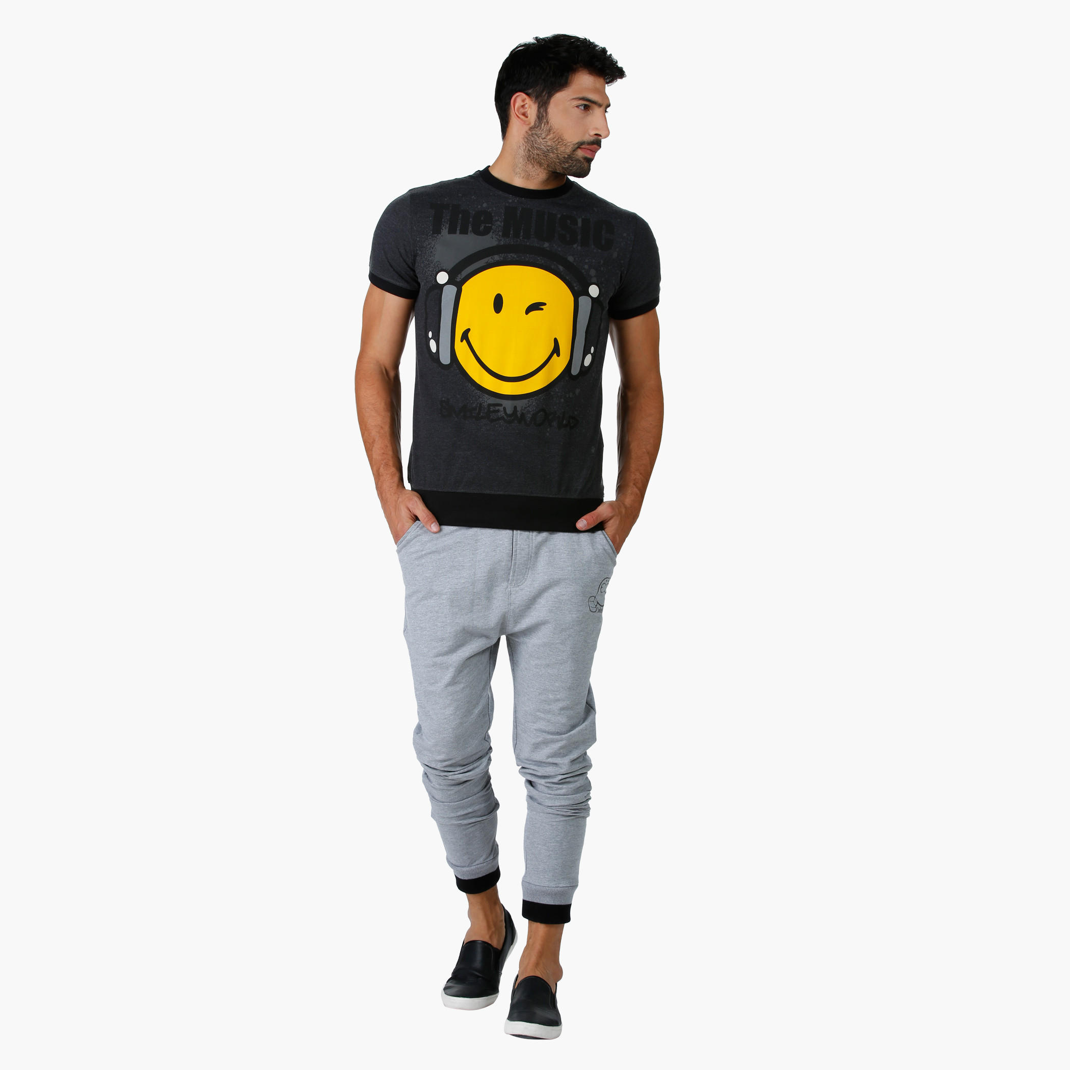 Smiley World Melange Printed Joggers-men-clothing-bottoms-joggers-image-5