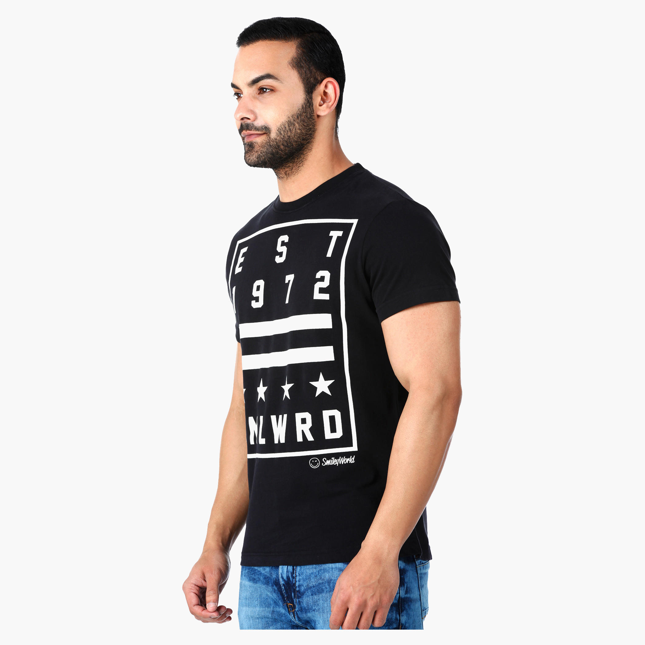 Smiley World Graphic Print Cotton T-Shirt with Short Sleeves in Regular Fit-men-clothing-tshirtsandpolos-tshirts-image-3