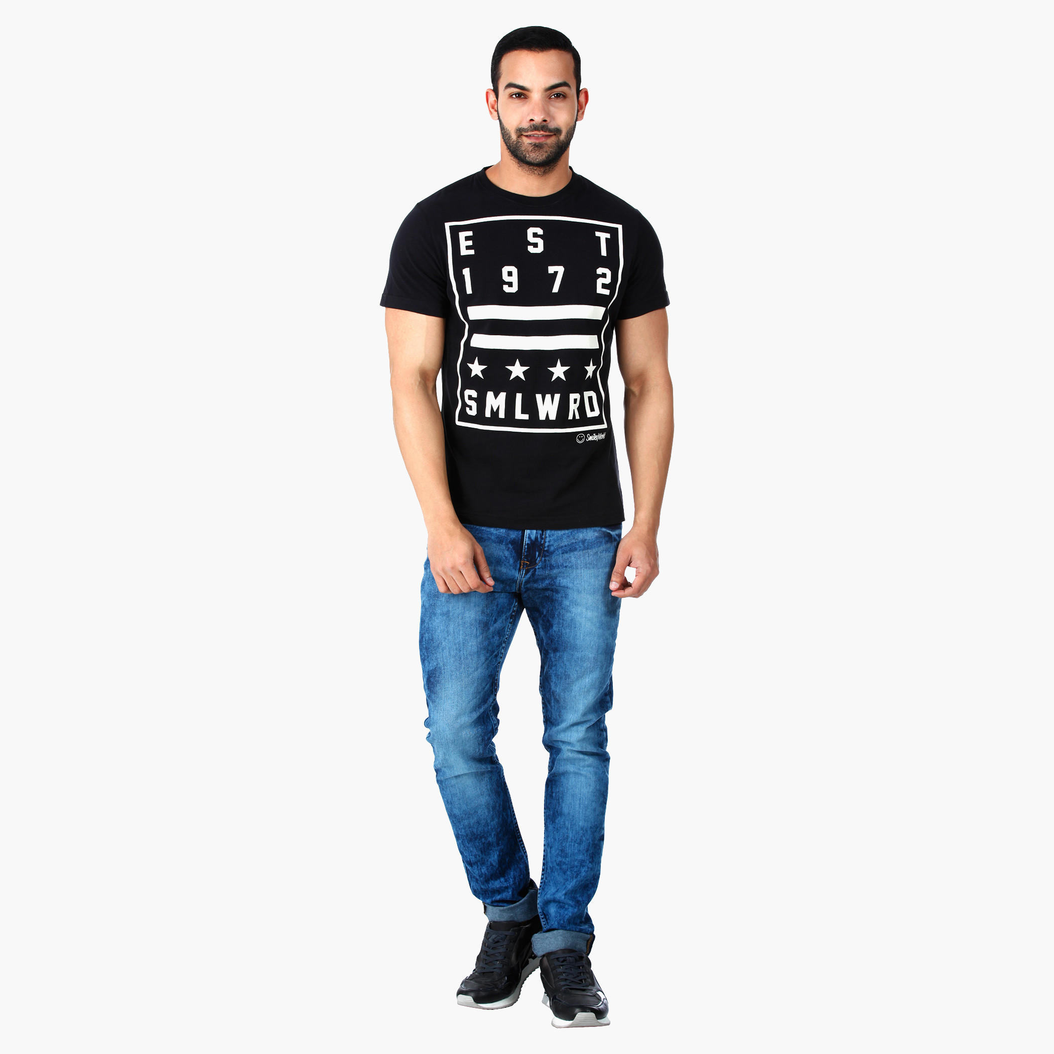 Smiley World Graphic Print Cotton T-Shirt with Short Sleeves in Regular Fit-men-clothing-tshirtsandpolos-tshirts-image-5