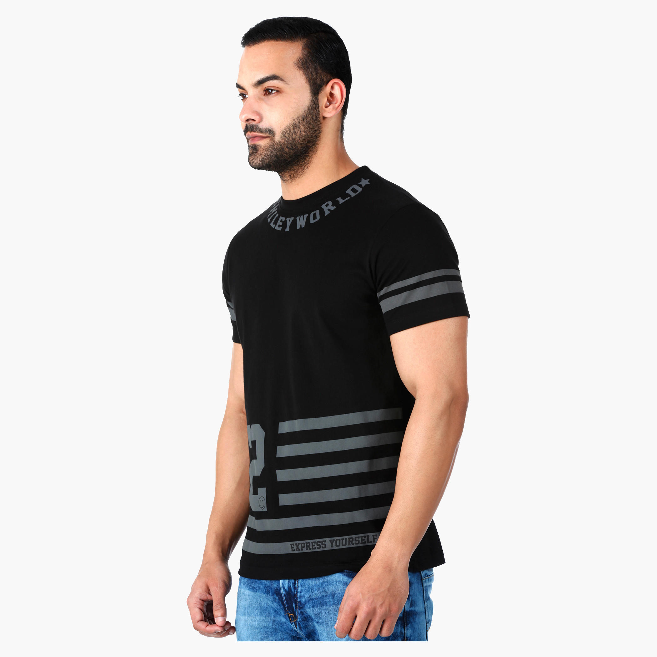 Smiley World Graphic Print Cotton T-Shirt with Short Sleeves in Regular Fit-men-clothing-tshirtsandpolos-tshirts-image-3
