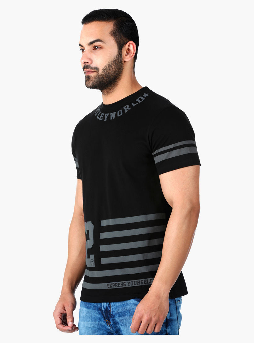 Smiley World Graphic Print Cotton T-Shirt with Short Sleeves in Regular Fit-men-clothing-tshirtsandpolos-tshirts-image-3