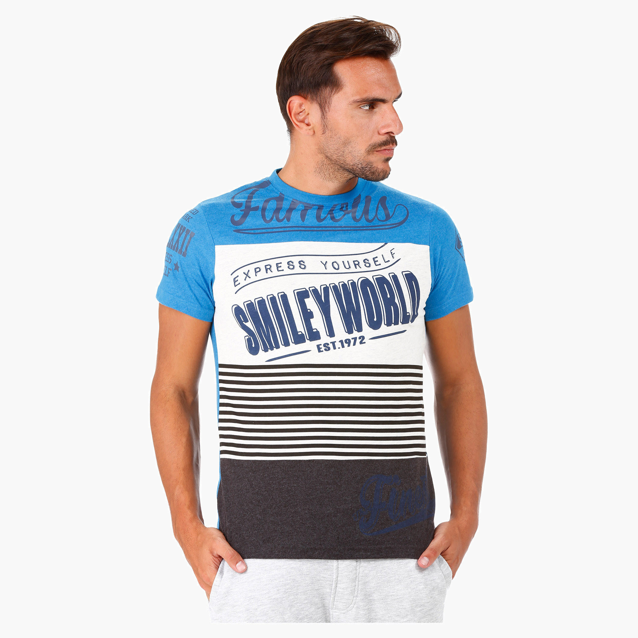 Smiley World Graphic Print Cotton T-Shirt with Short Sleeves-men-clothing-tshirtsandpolos-tshirts-image-1