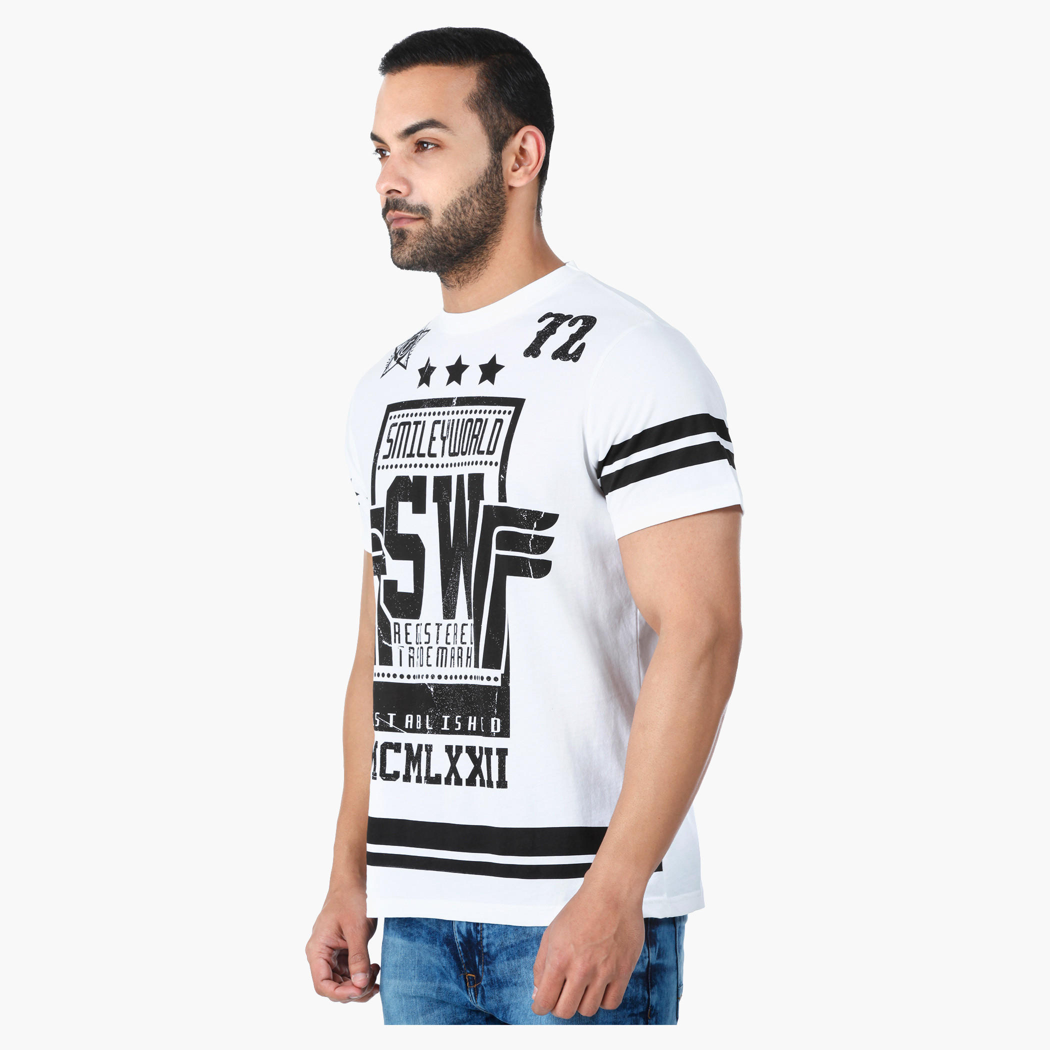 Smiley World Graphic Print Cotton T-Shirt with Short Sleeves in Regular Fit-men-clothing-tshirtsandpolos-tshirts-image-3