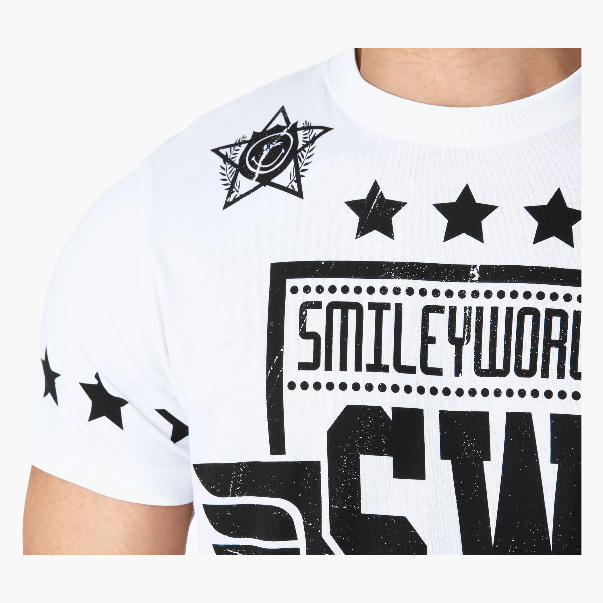 Smiley World Graphic Print Cotton T-Shirt with Short Sleeves in Regular Fit-men-clothing-tshirtsandpolos-tshirts-image-4