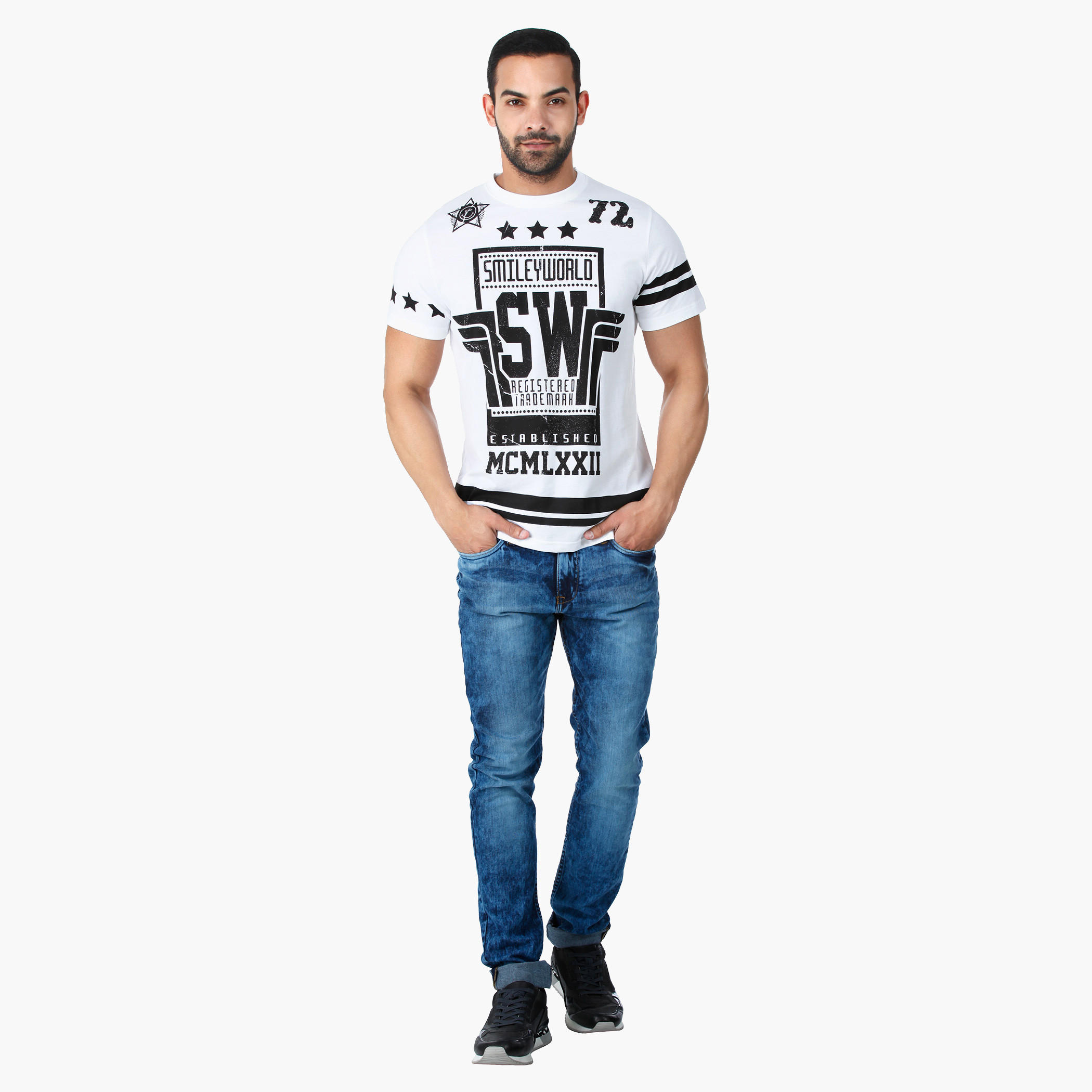 Smiley World Graphic Print Cotton T-Shirt with Short Sleeves in Regular Fit-men-clothing-tshirtsandpolos-tshirts-image-5