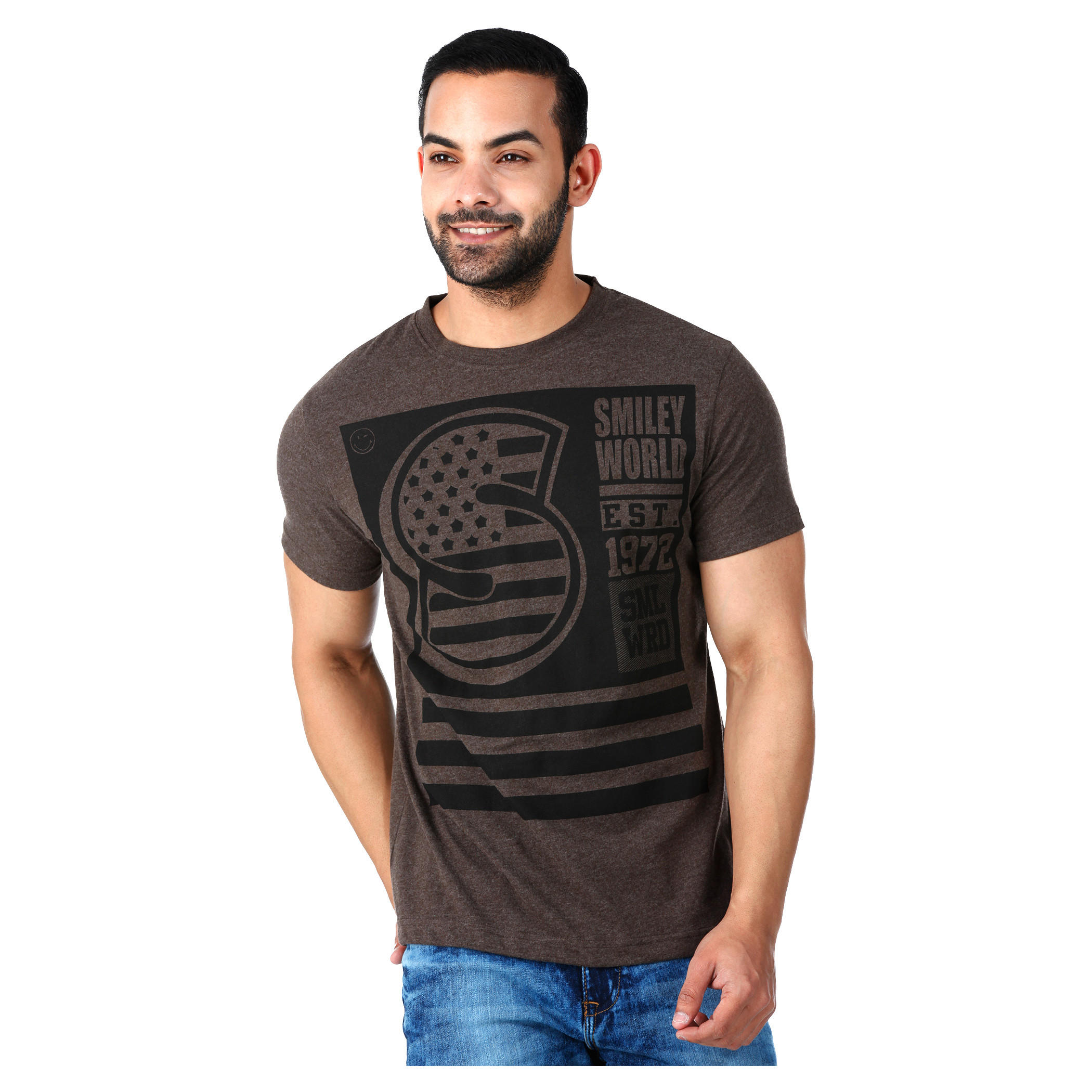 Smiley World Graphic Print T-Shirt with Short Sleeves in Regular Fit-men-clothing-tshirtsandpolos-tshirts-image-1