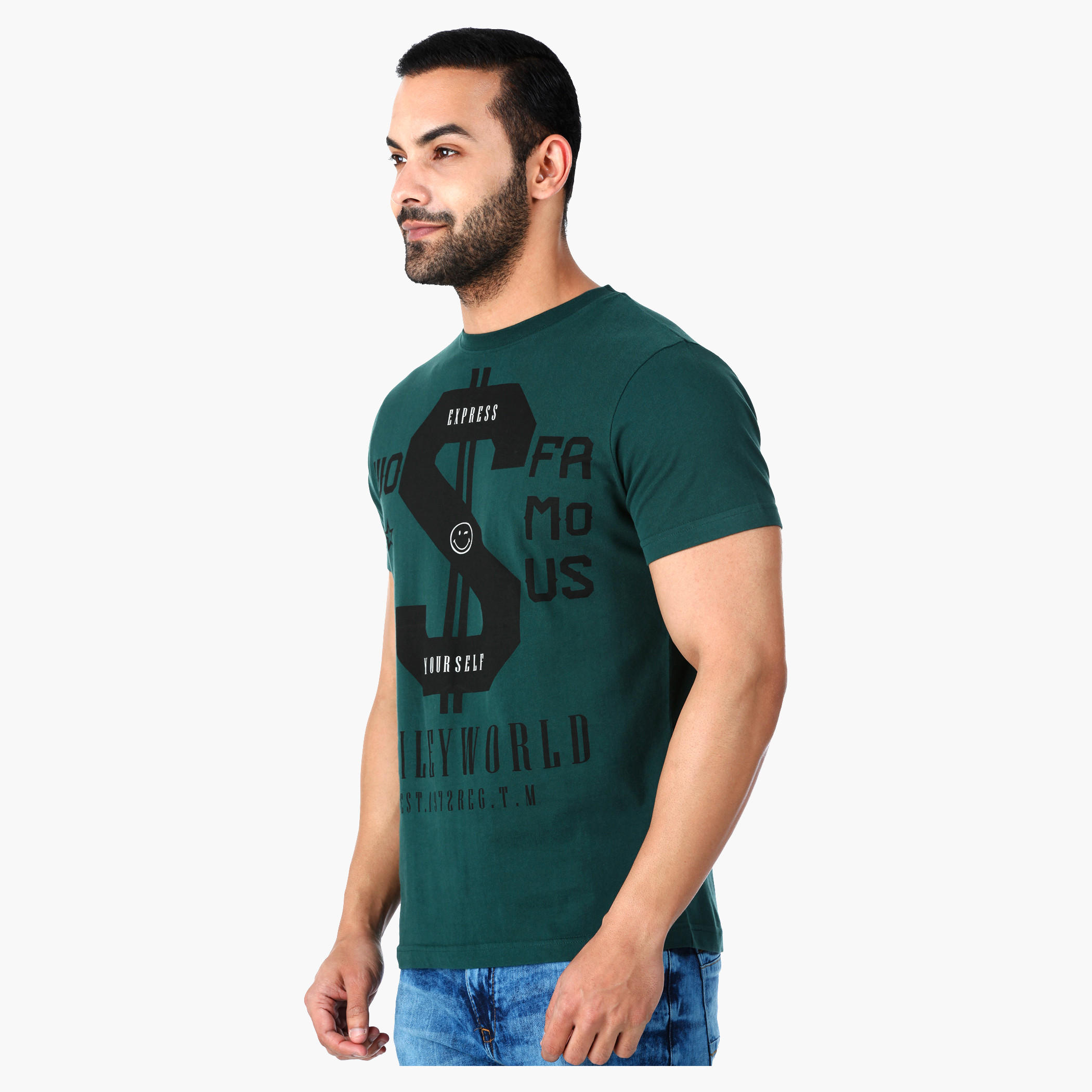 Smiley World Graphic Print Cotton T-Shirt with Short Sleeves in Regular Fit-men-clothing-tshirtsandpolos-tshirts-image-3