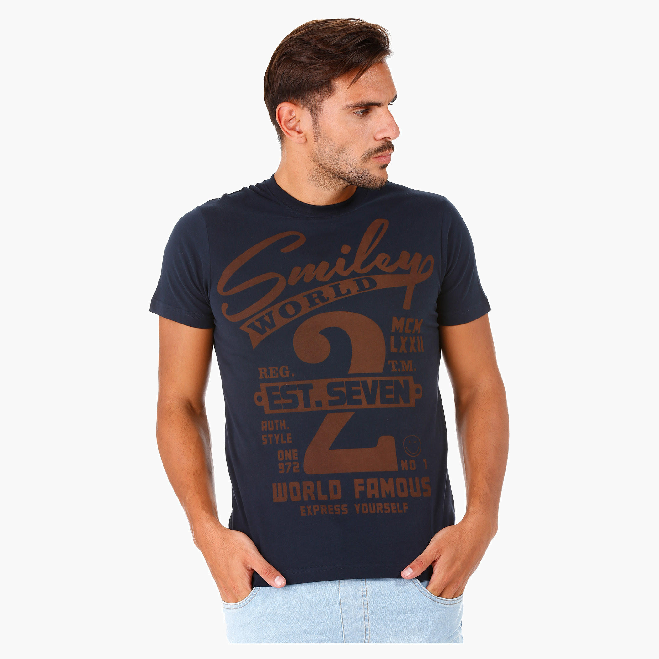 Smiley World Printed Cotton T-Shirt with Short Sleeves-men-clothing-tshirtsandpolos-tshirts-image-1